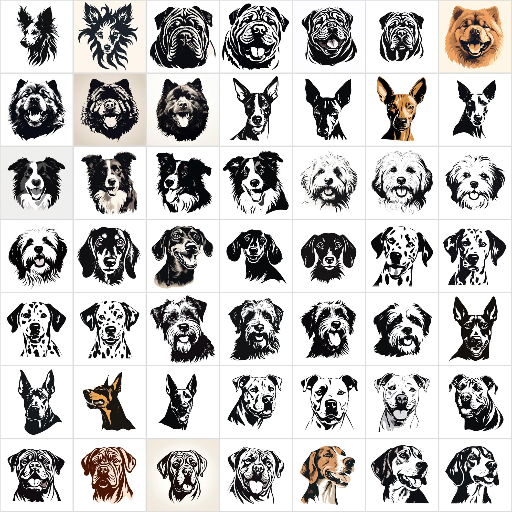 730 Premium Dog PNG Collection for Print-On-Demand, High-Quality Black & White Dog Images Digital Download Sumobundle