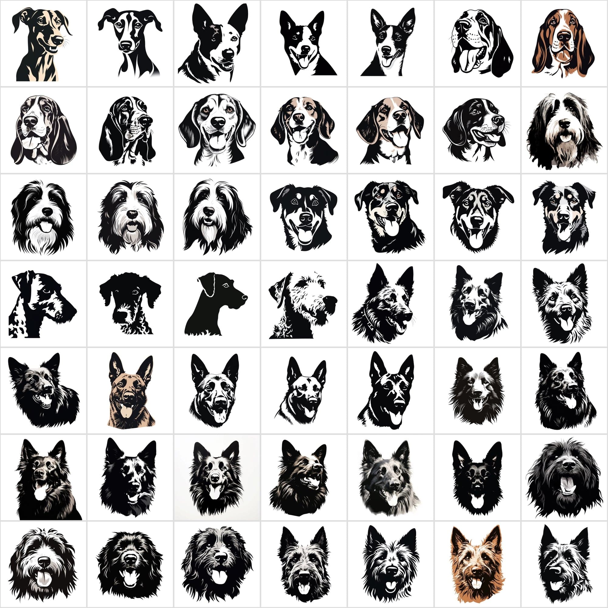 730 Premium Dog PNG Collection for Print-On-Demand, High-Quality Black & White Dog Images Digital Download Sumobundle