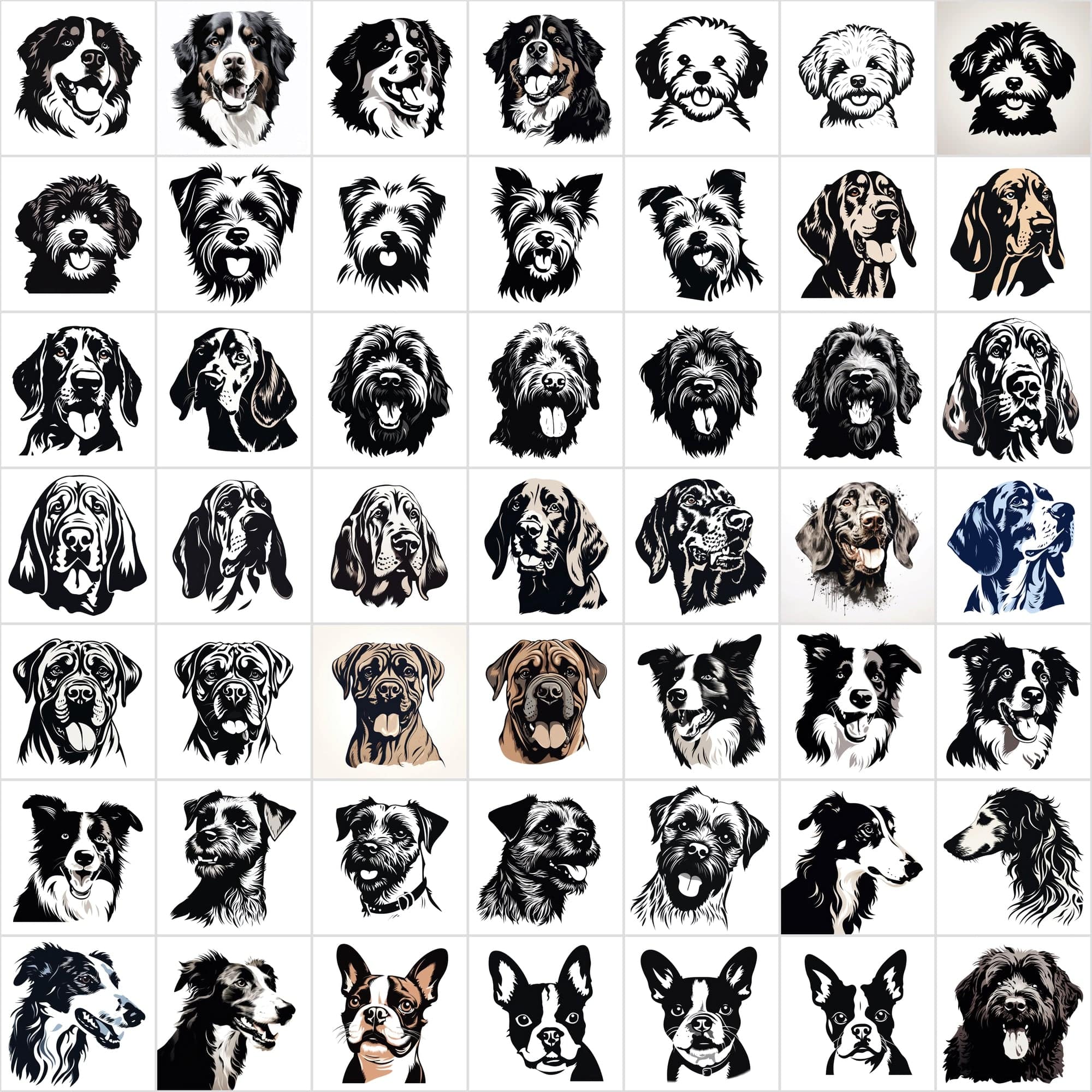 730 Premium Dog PNG Collection for Print-On-Demand, High-Quality Black & White Dog Images Digital Download Sumobundle