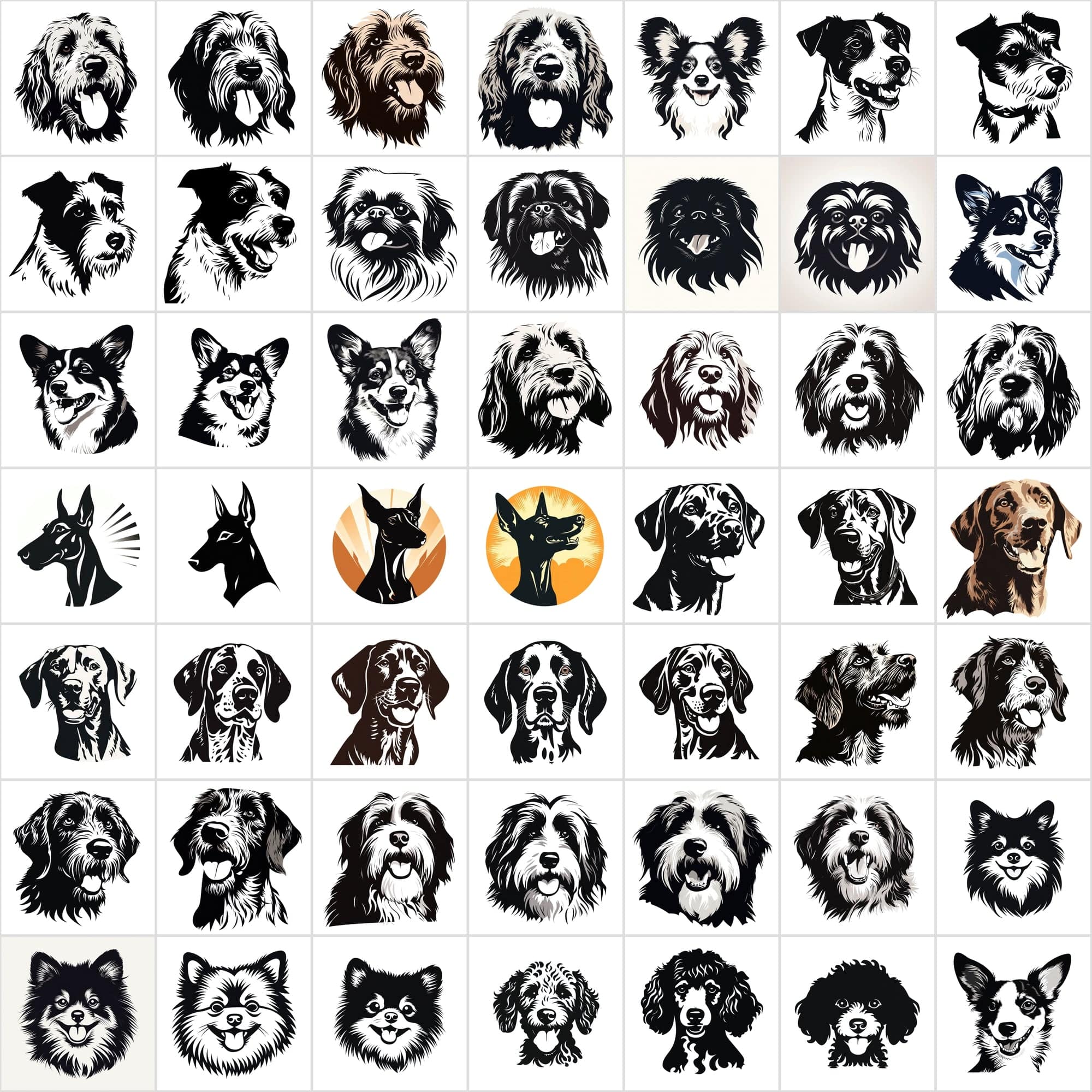 730 Premium Dog PNG Collection for Print-On-Demand, High-Quality Black & White Dog Images Digital Download Sumobundle