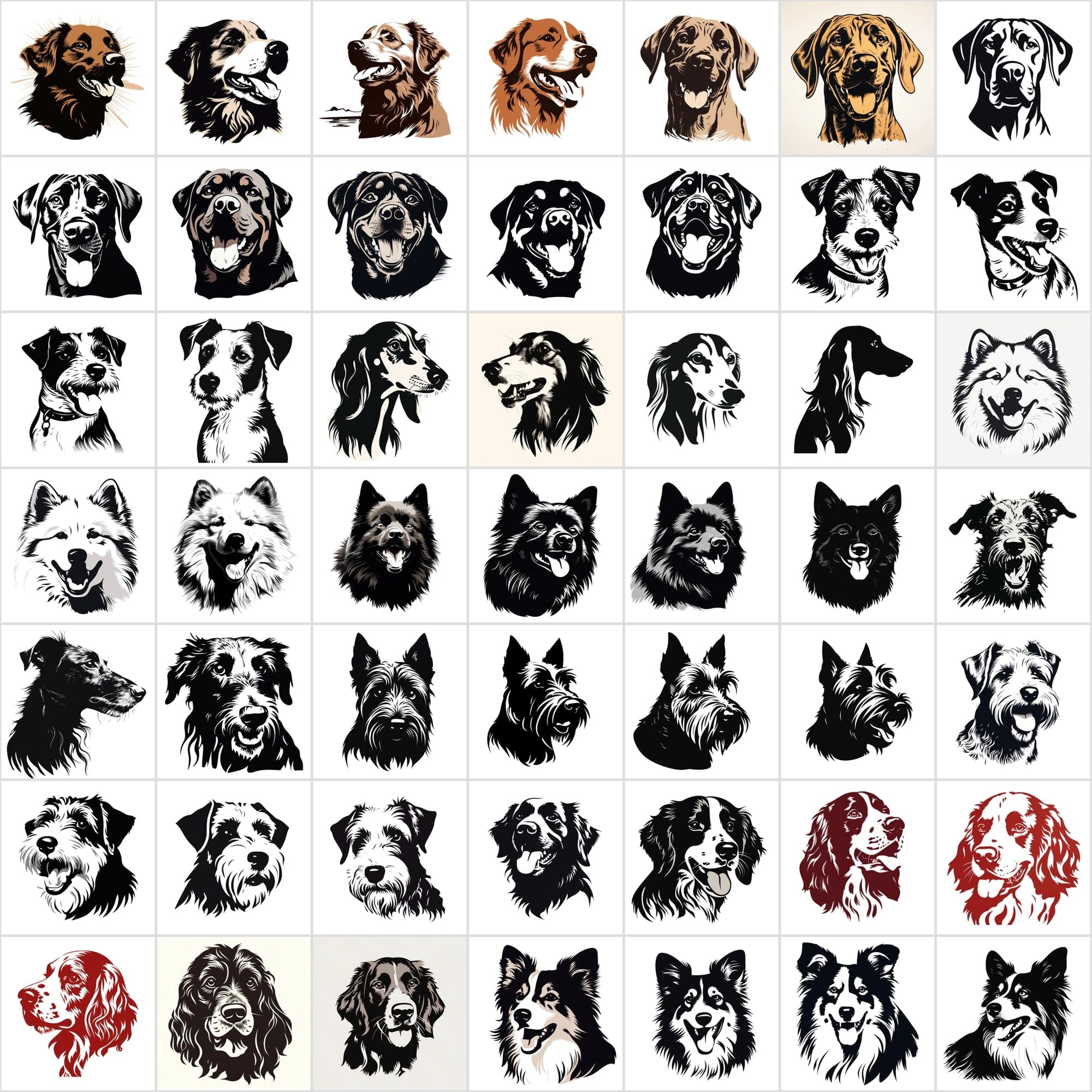 730 Premium Dog PNG Collection for Print-On-Demand, High-Quality Black & White Dog Images Digital Download Sumobundle