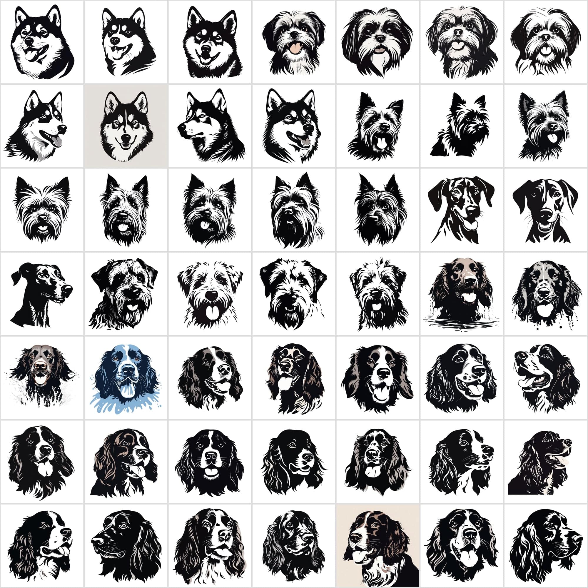 730 Premium Dog PNG Collection for Print-On-Demand, High-Quality Black & White Dog Images Digital Download Sumobundle