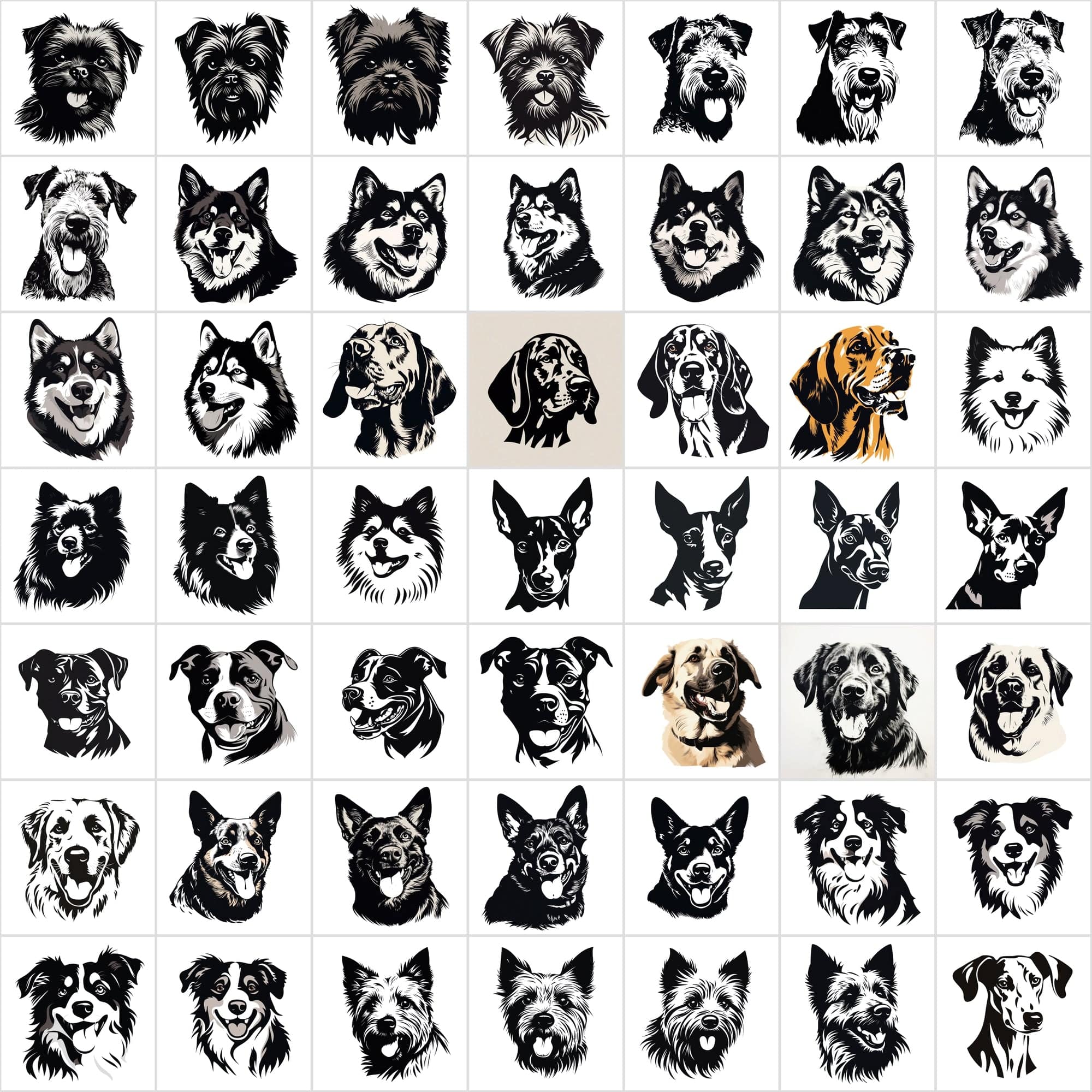 730 Premium Dog PNG Collection for Print-On-Demand, High-Quality Black & White Dog Images Digital Download Sumobundle