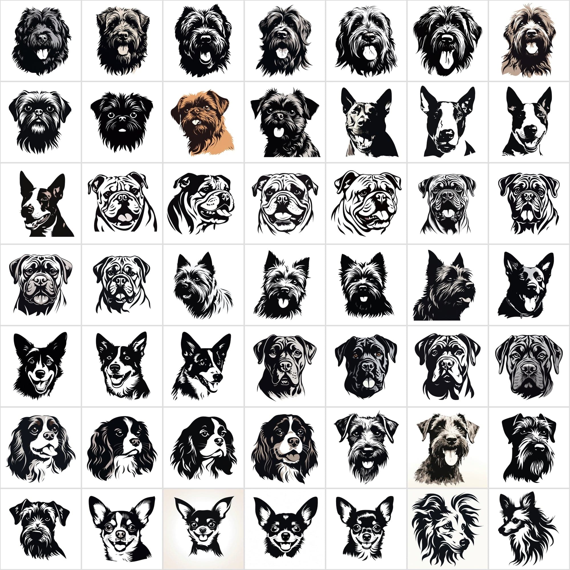 730 Premium Dog PNG Collection for Print-On-Demand, High-Quality Black & White Dog Images Digital Download Sumobundle