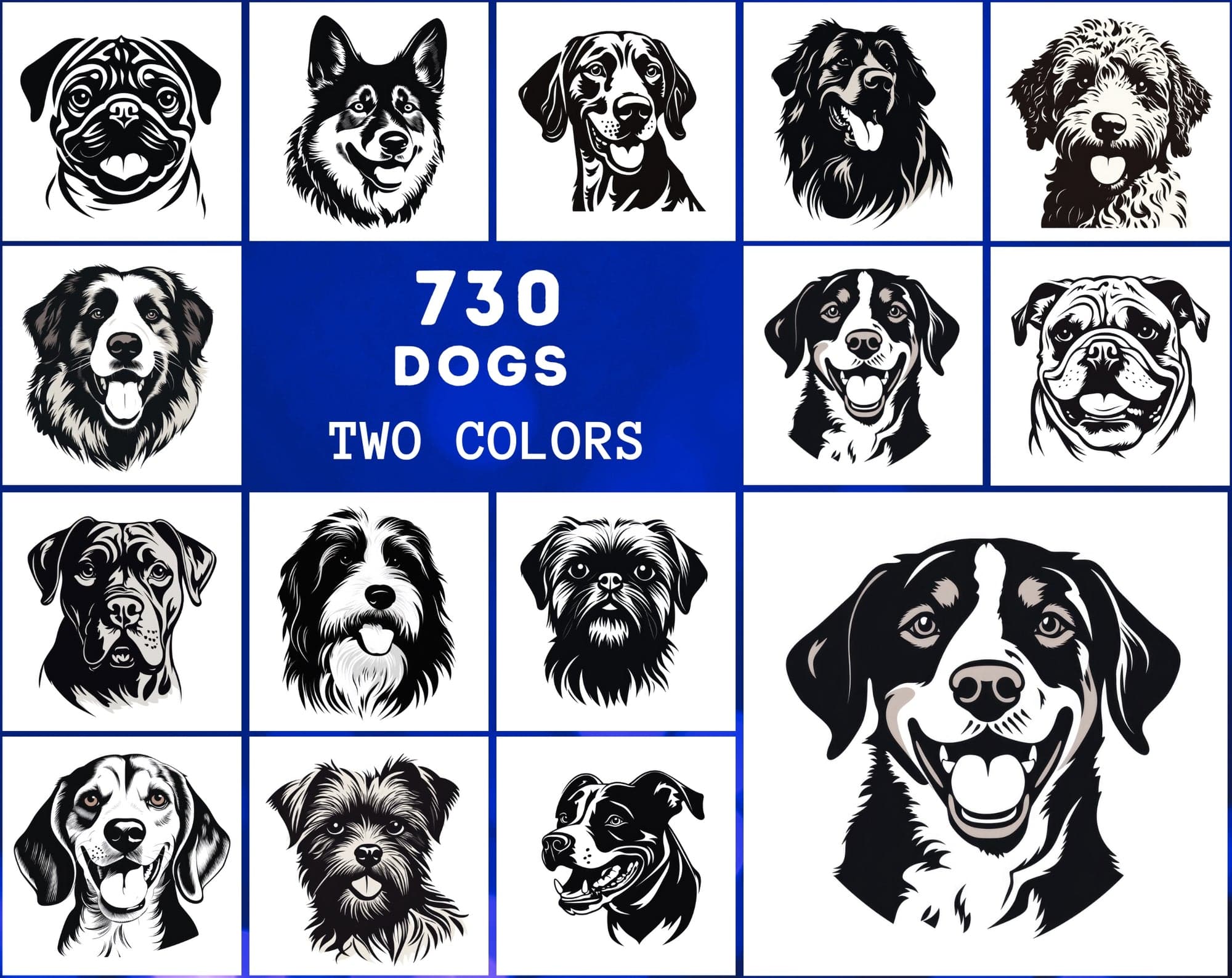 730 Premium Dog PNG Collection for Print-On-Demand, High-Quality Black & White Dog Images Digital Download Sumobundle