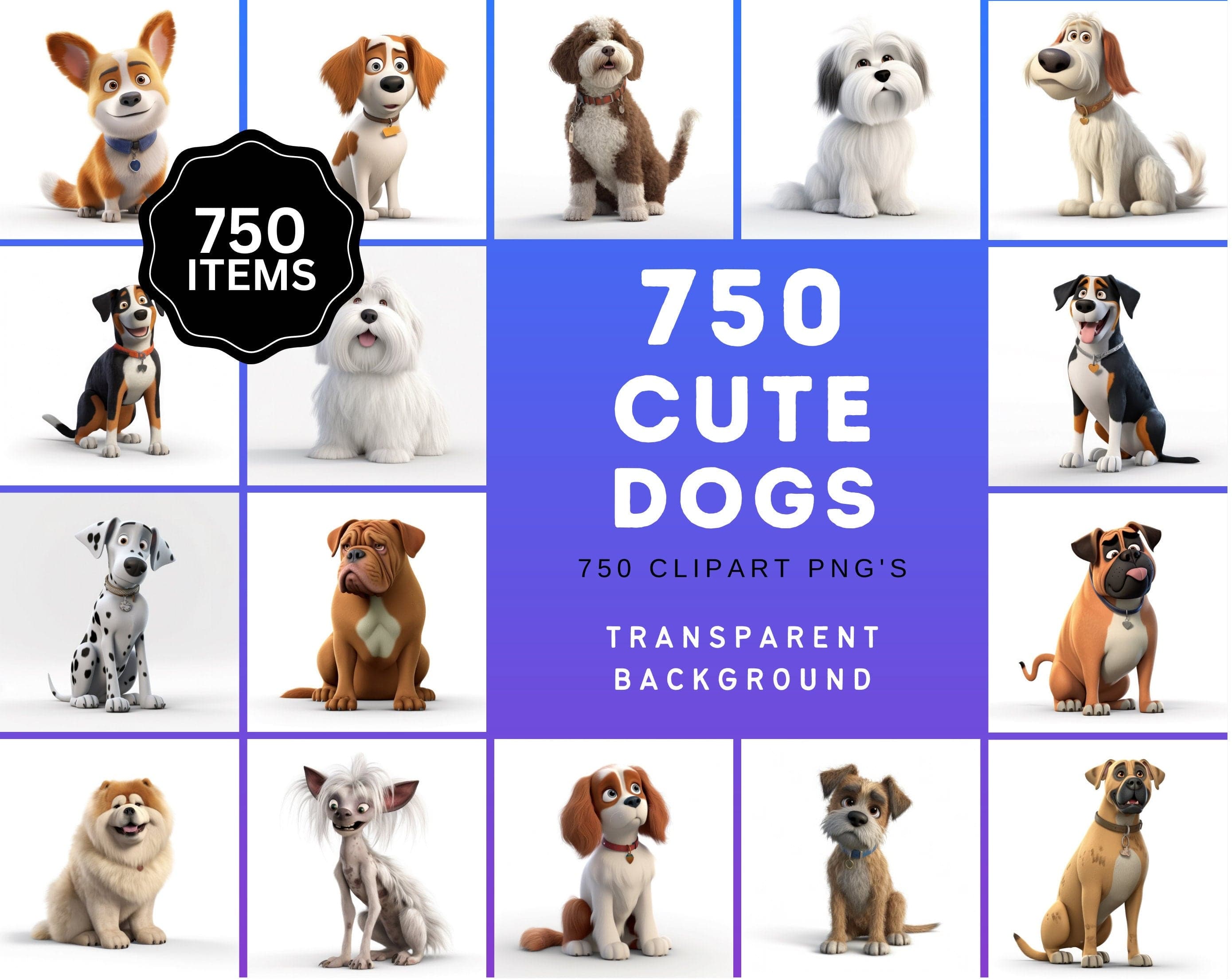 750 Cute Dog Breed Images Bundle - Digital Art Collection for Dog Lovers, Scrapbooking, and Crafts, Transparent PNG dog breed collection Digital Download Sumobundle