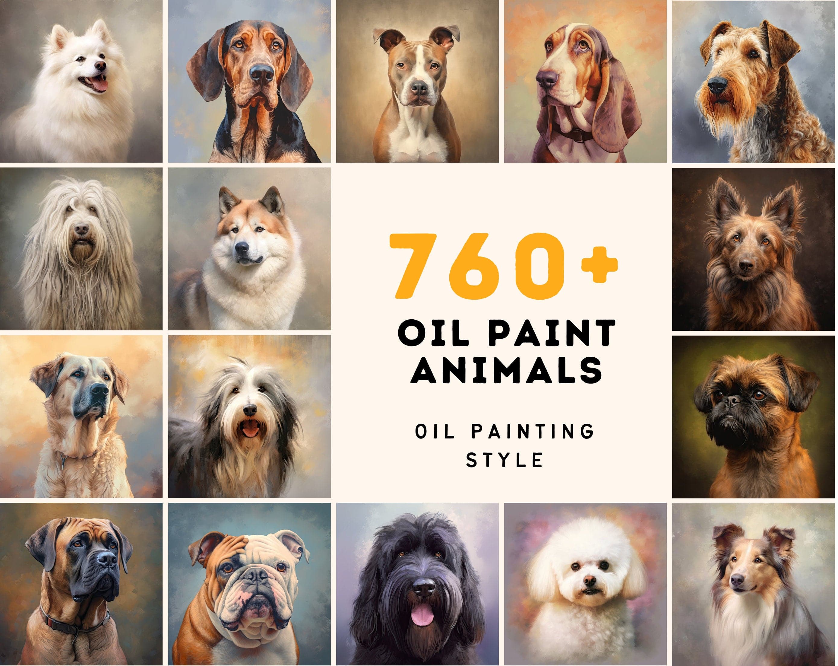760 Oil Painting Dog Breed Images | Commercial License Included | High Resolution PNGs | Instant Download | Perfect for Pet Lovers Digital Download Sumobundle