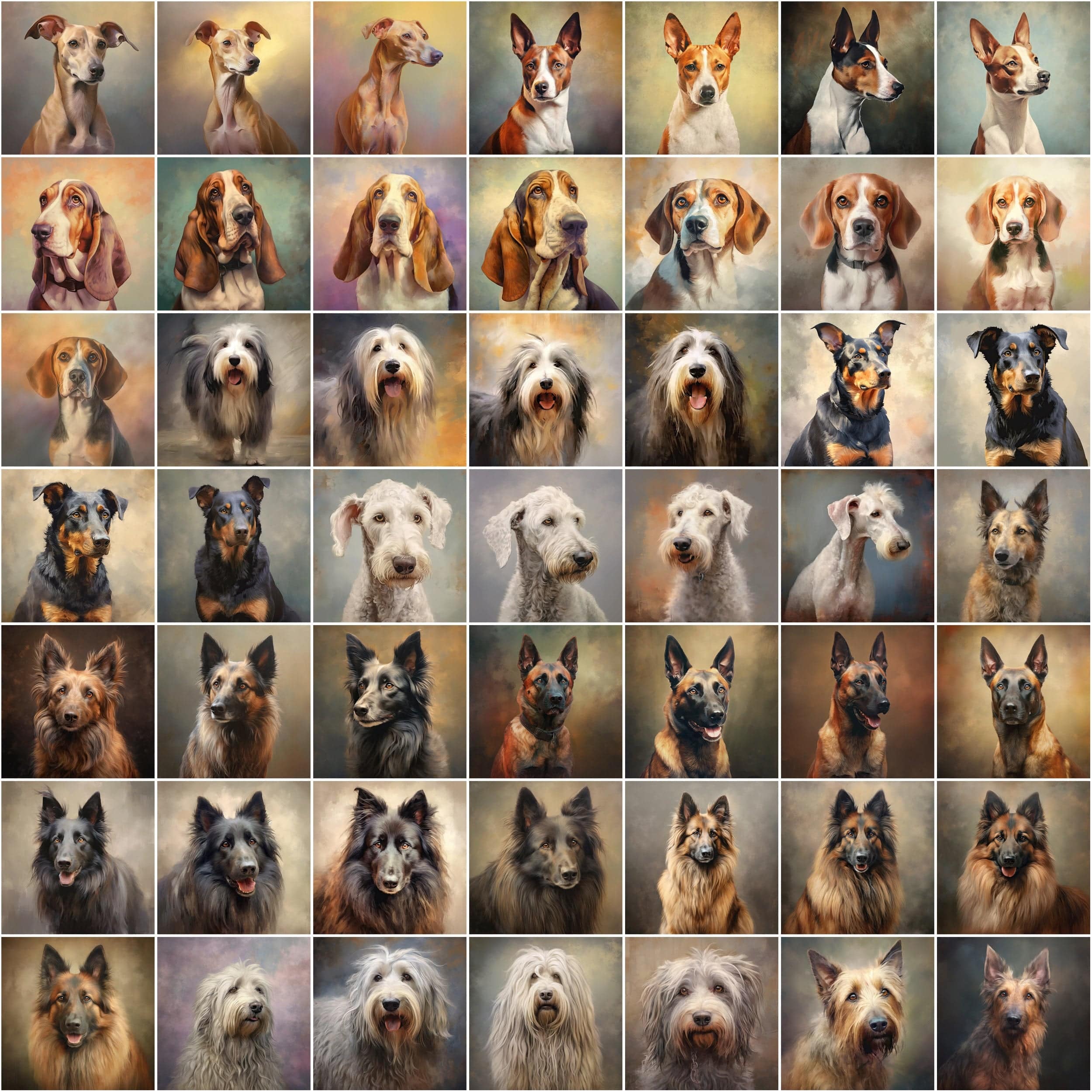760 Oil Painting Dog Breed Images | Commercial License Included | High Resolution PNGs | Instant Download | Perfect for Pet Lovers Digital Download Sumobundle