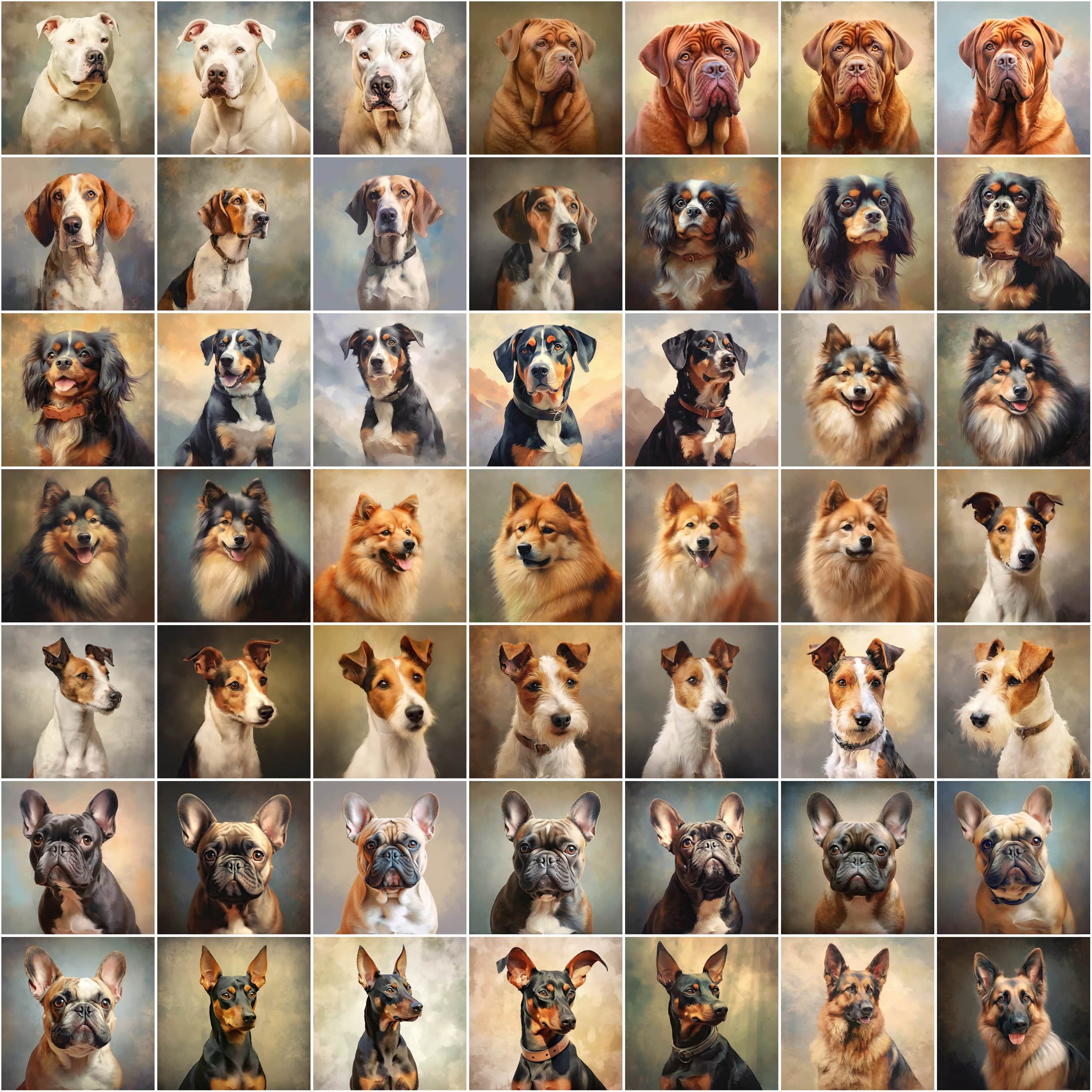 760 Oil Painting Dog Breed Images | Commercial License Included | High Resolution PNGs | Instant Download | Perfect for Pet Lovers Digital Download Sumobundle