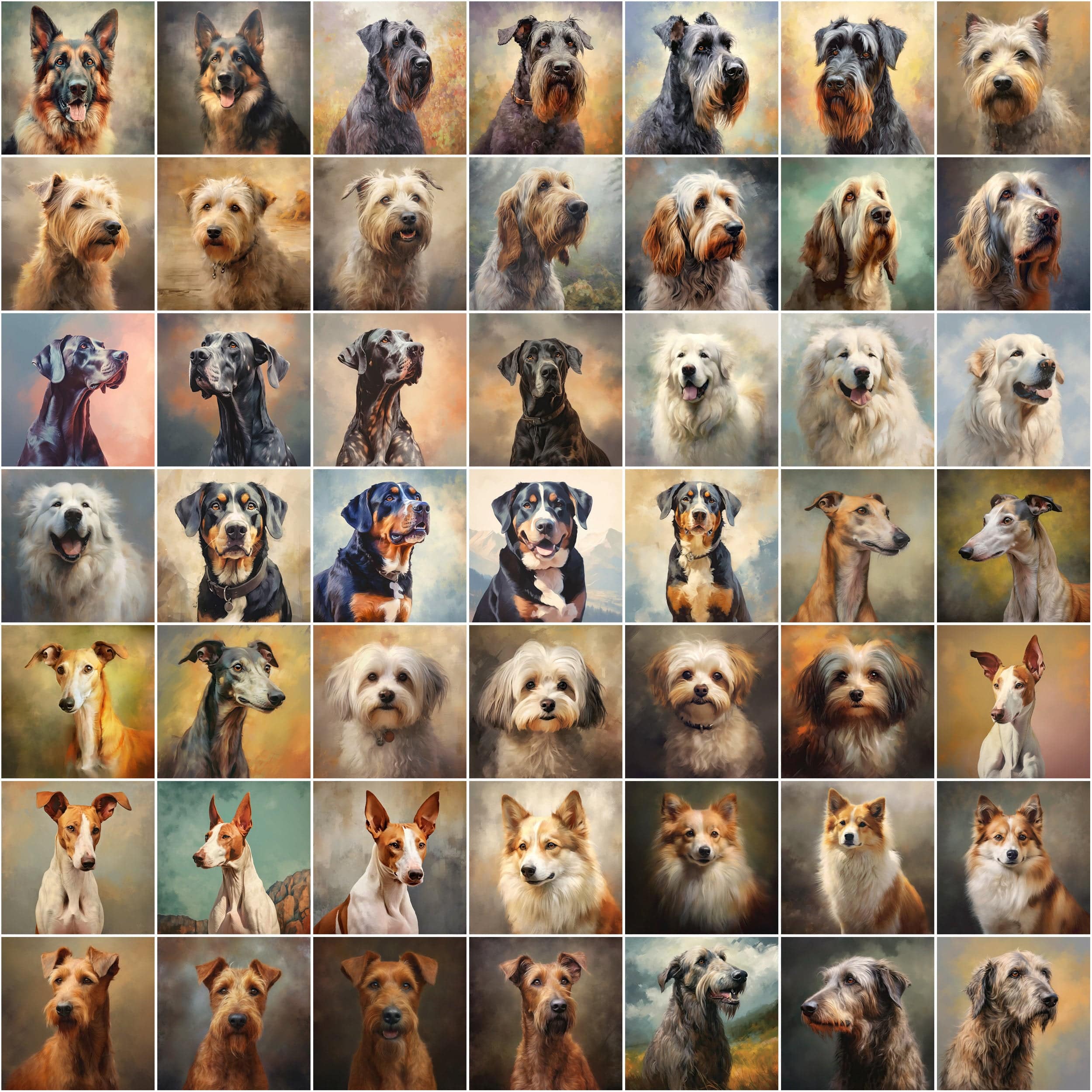 760 Oil Painting Dog Breed Images | Commercial License Included | High Resolution PNGs | Instant Download | Perfect for Pet Lovers Digital Download Sumobundle