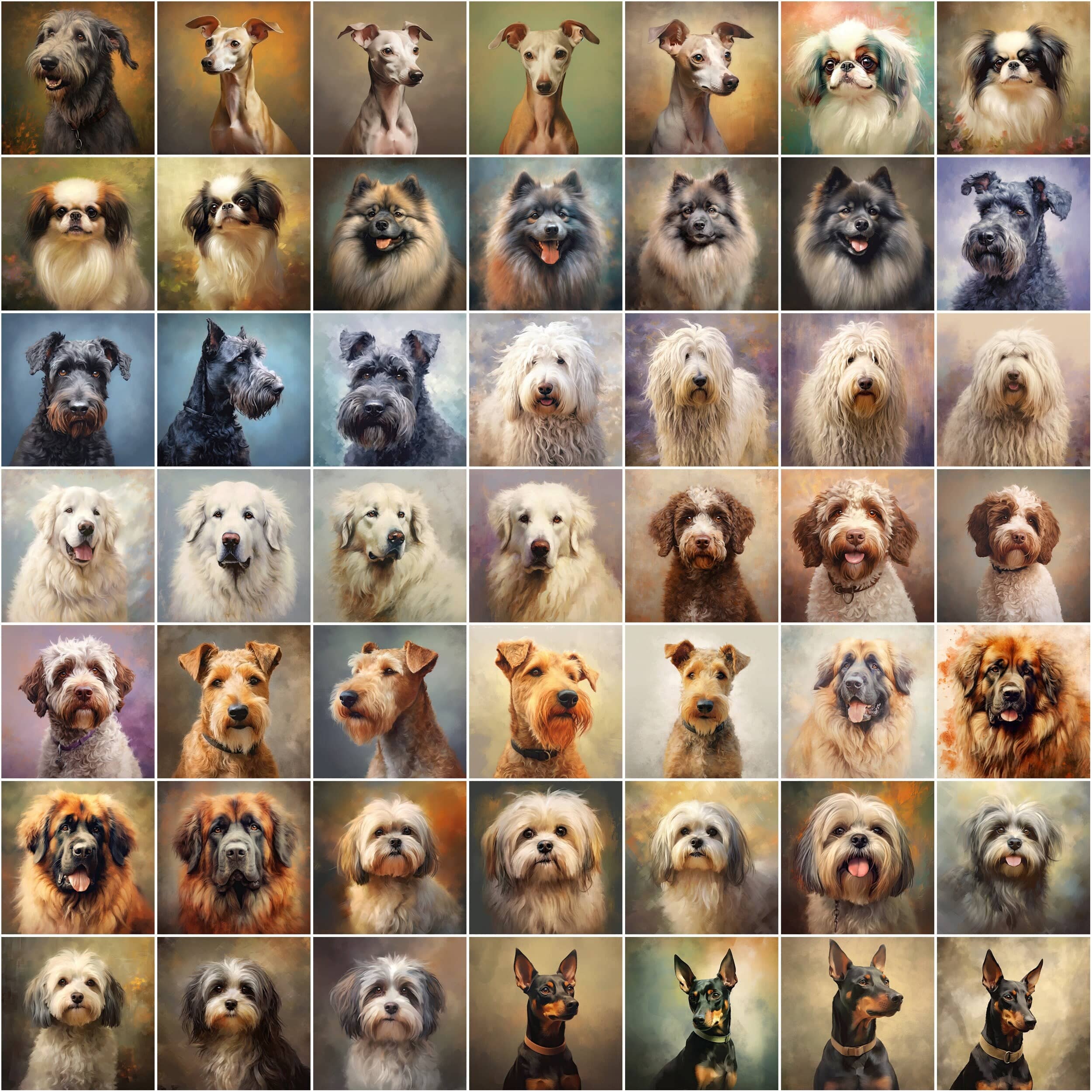 760 Oil Painting Dog Breed Images | Commercial License Included | High Resolution PNGs | Instant Download | Perfect for Pet Lovers Digital Download Sumobundle