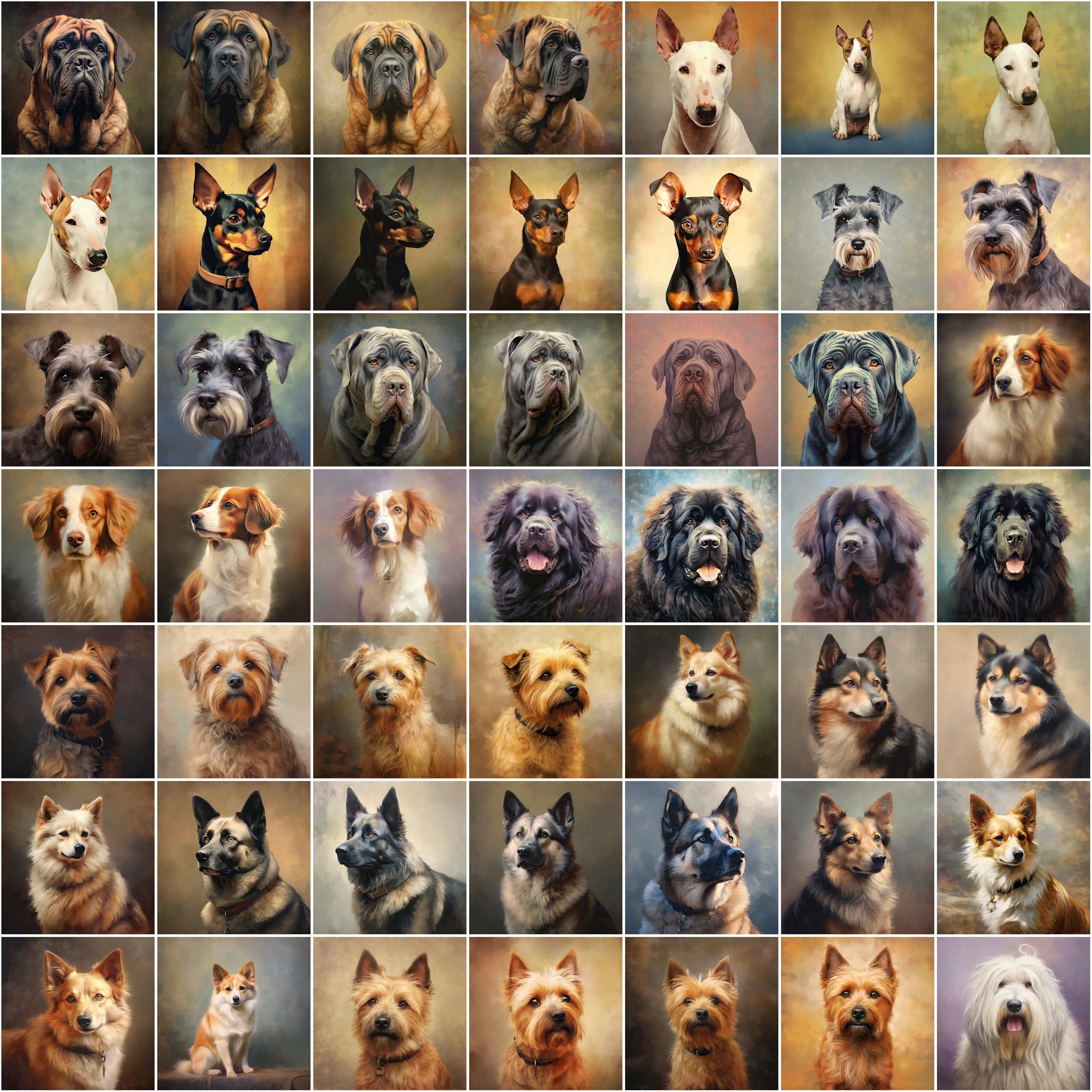 760 Oil Painting Dog Breed Images | Commercial License Included | High Resolution PNGs | Instant Download | Perfect for Pet Lovers Digital Download Sumobundle