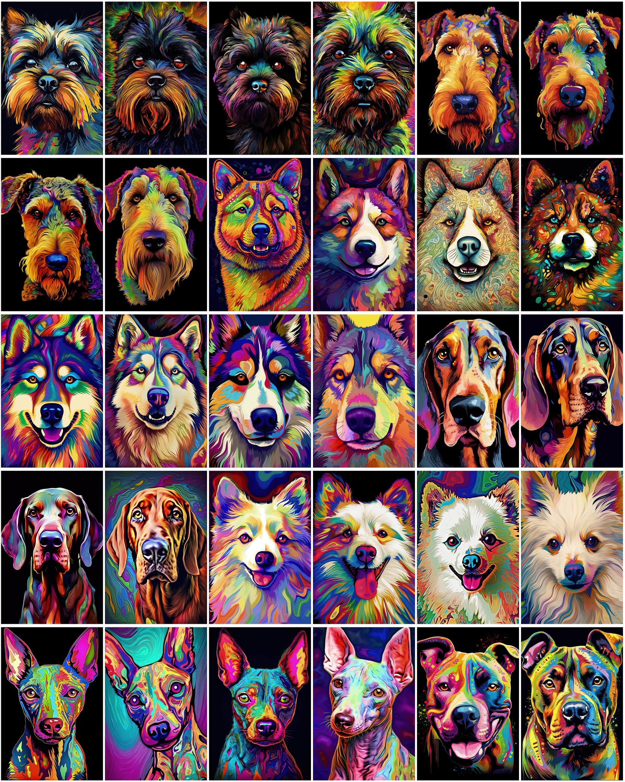 770 Psychedelic Dog Breed Images, Colorful Dog Illustrations, Commercial License Included Digital Download Sumobundle