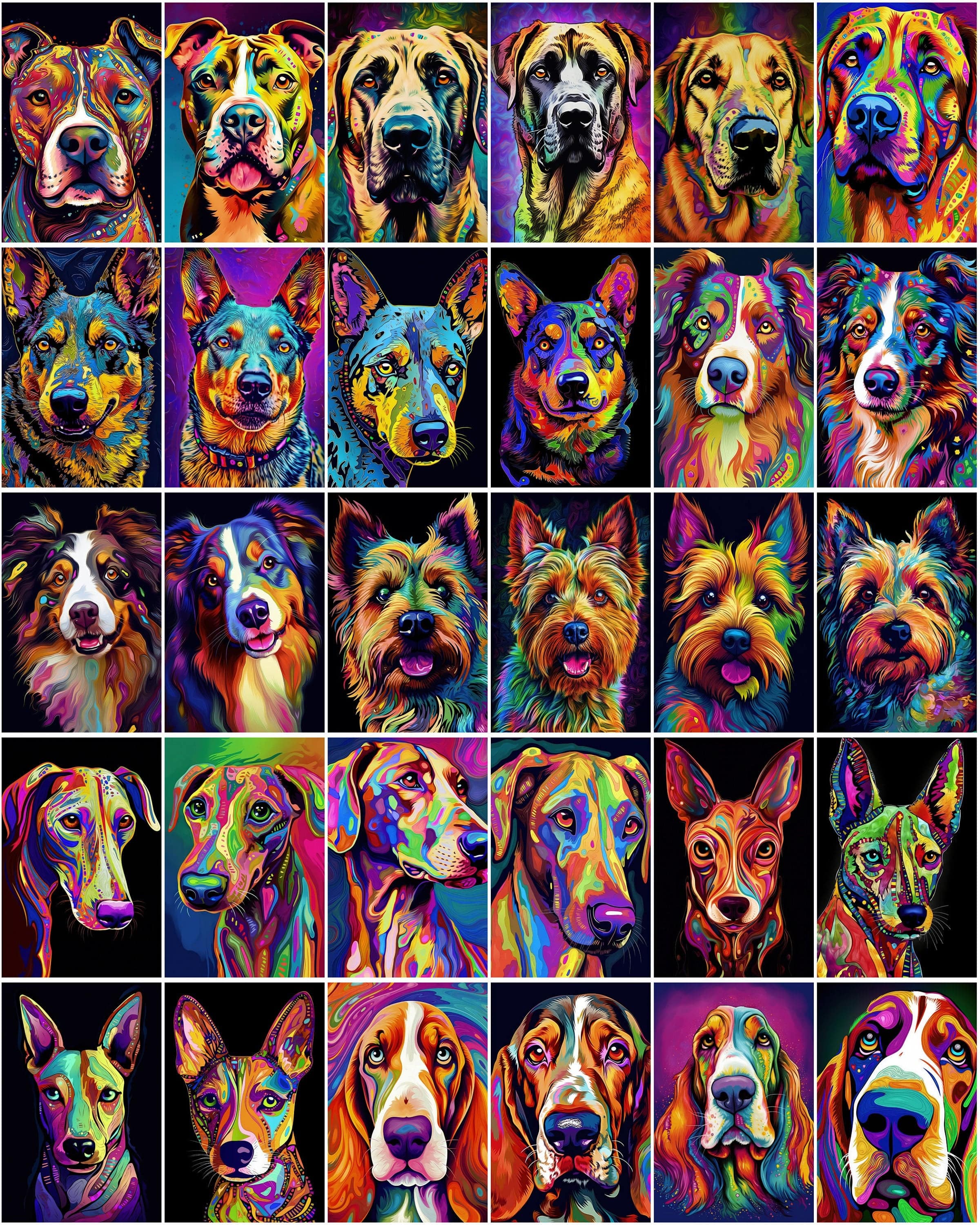 770 Psychedelic Dog Breed Images, Colorful Dog Illustrations, Commercial License Included Digital Download Sumobundle