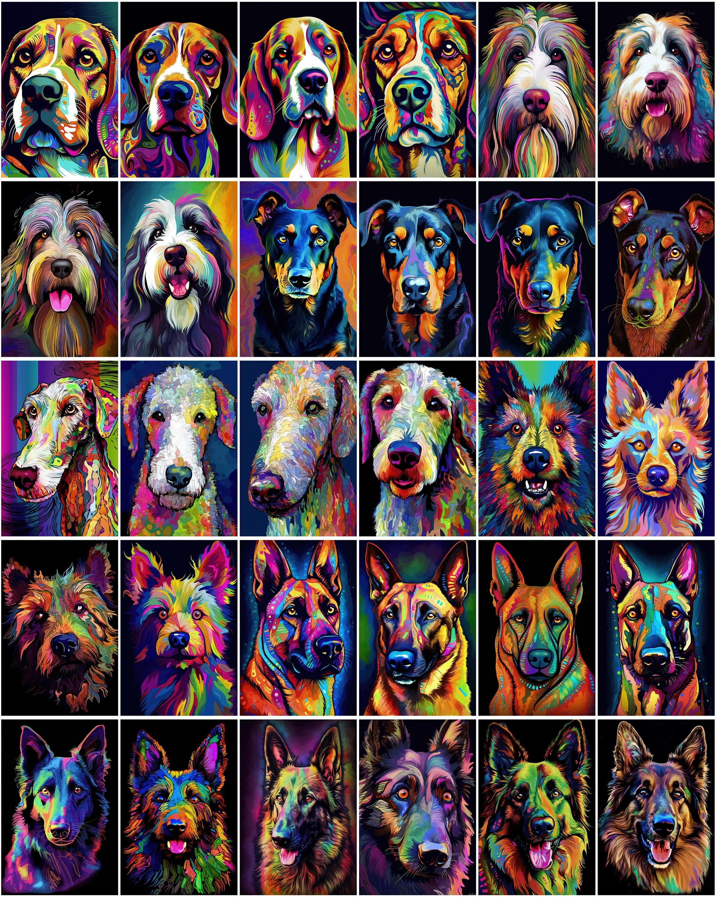 770 Psychedelic Dog Breed Images, Colorful Dog Illustrations, Commercial License Included Digital Download Sumobundle