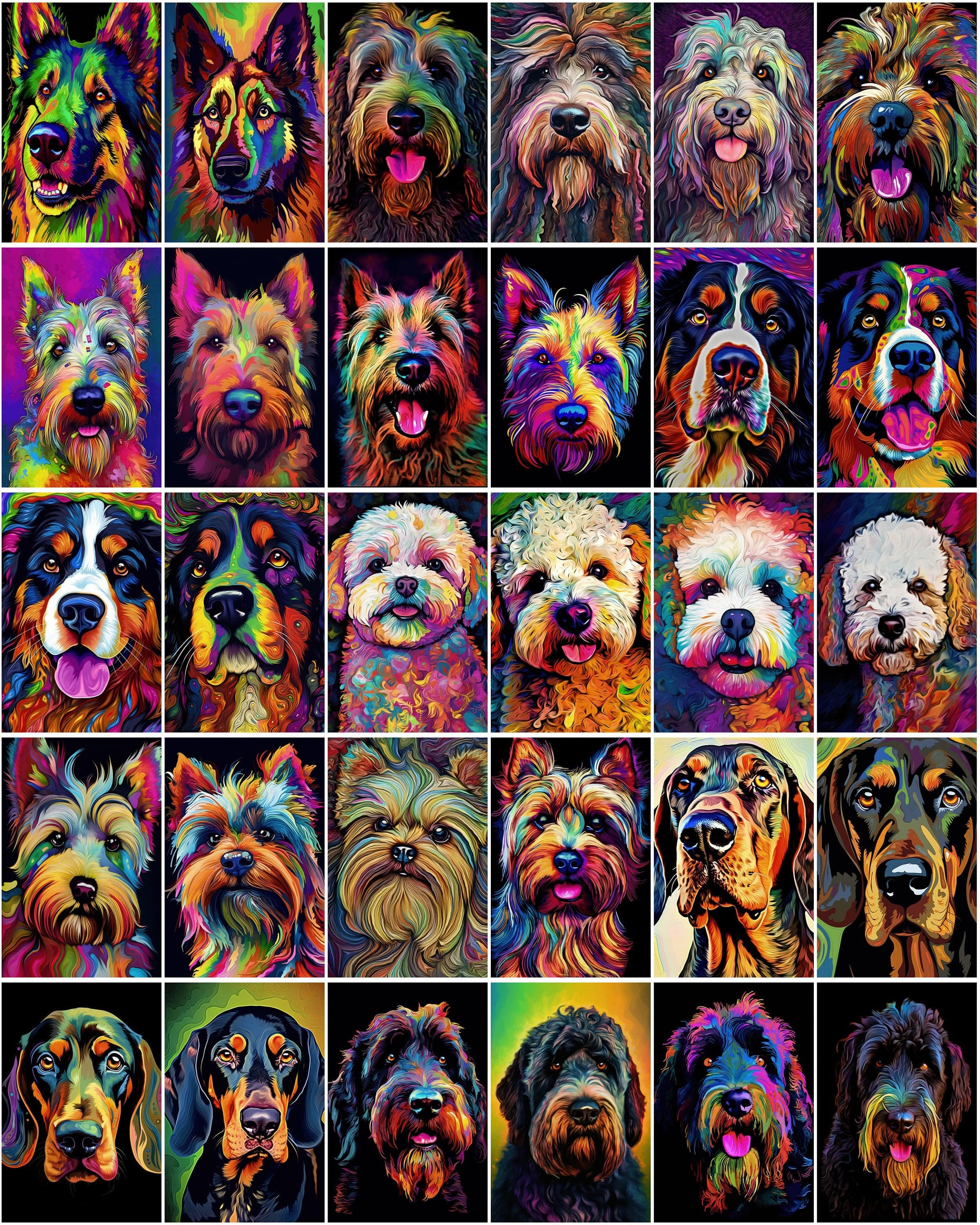 770 Psychedelic Dog Breed Images, Colorful Dog Illustrations, Commercial License Included Digital Download Sumobundle