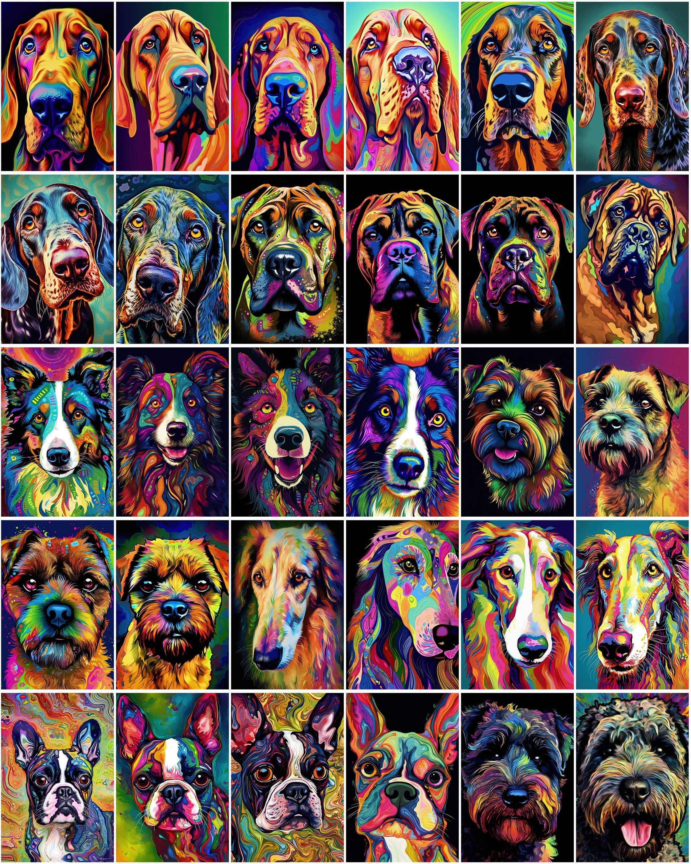770 Psychedelic Dog Breed Images, Colorful Dog Illustrations, Commercial License Included Digital Download Sumobundle