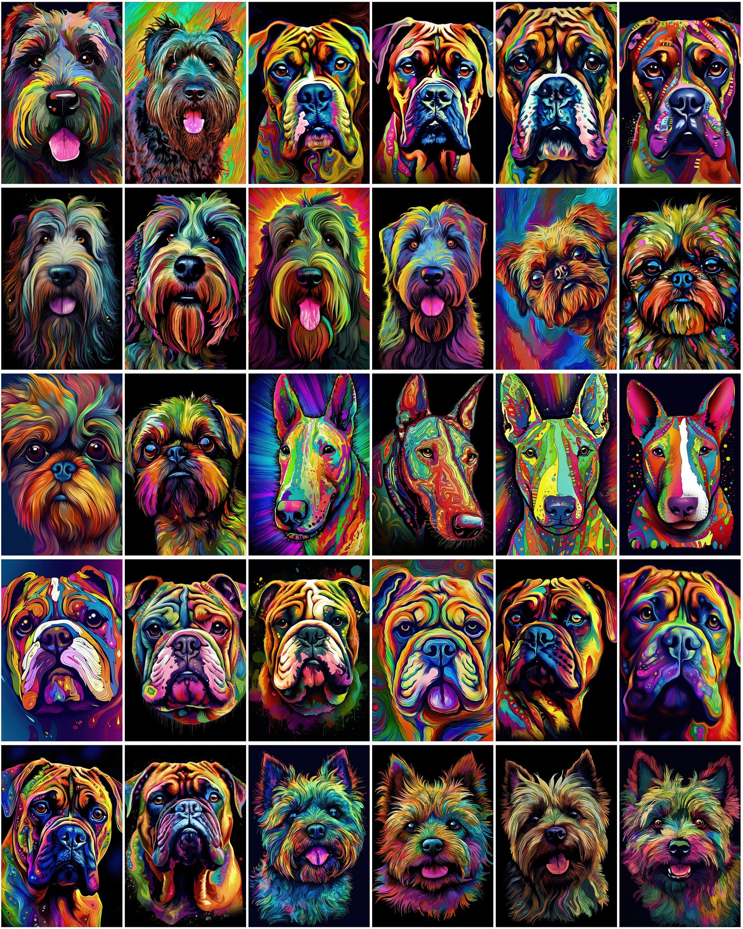 770 Psychedelic Dog Breed Images, Colorful Dog Illustrations, Commercial License Included Digital Download Sumobundle
