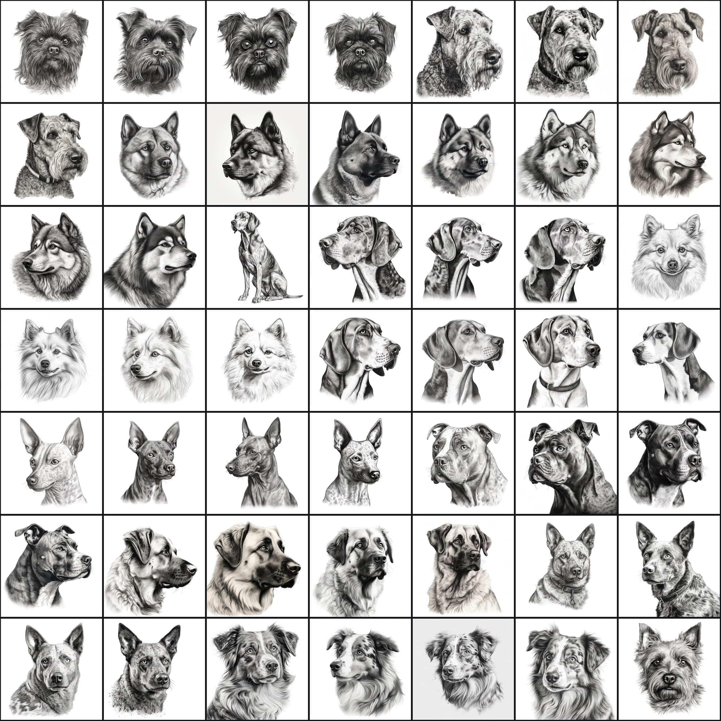 770 Sketch Dog Breed PNGs, Black & White Dog Images, High-Resolution Commercial Use Graphics Digital Download Sumobundle