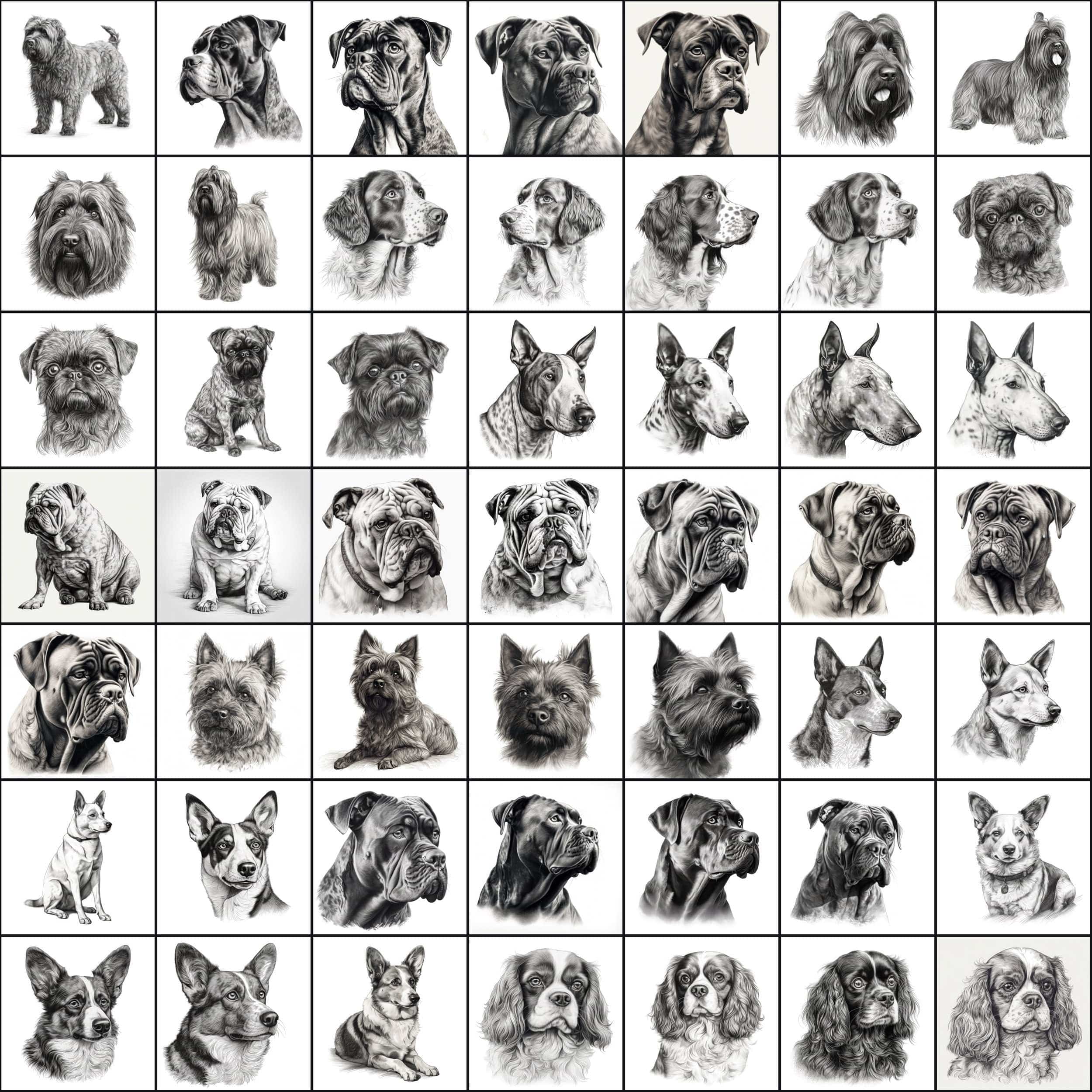 770 Sketch Dog Breed PNGs, Black & White Dog Images, High-Resolution Commercial Use Graphics Digital Download Sumobundle