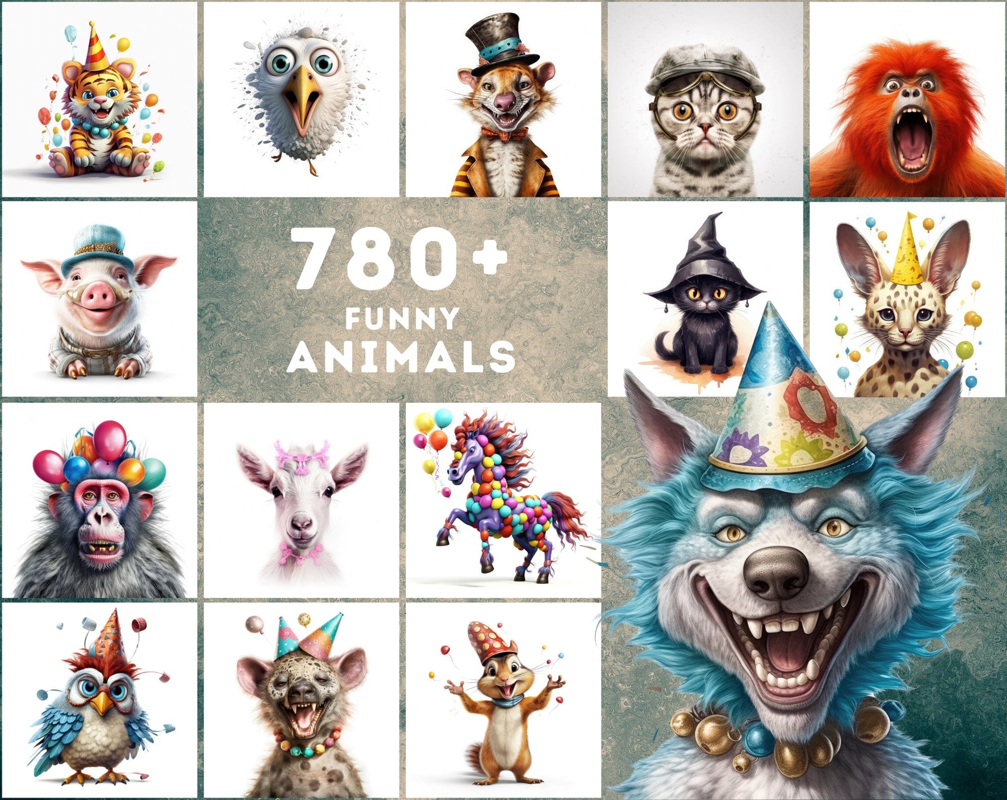 780+ Funny Animal PNG Images - Hyperrealistic & Colorful, Commercial License Digital Download Sumobundle