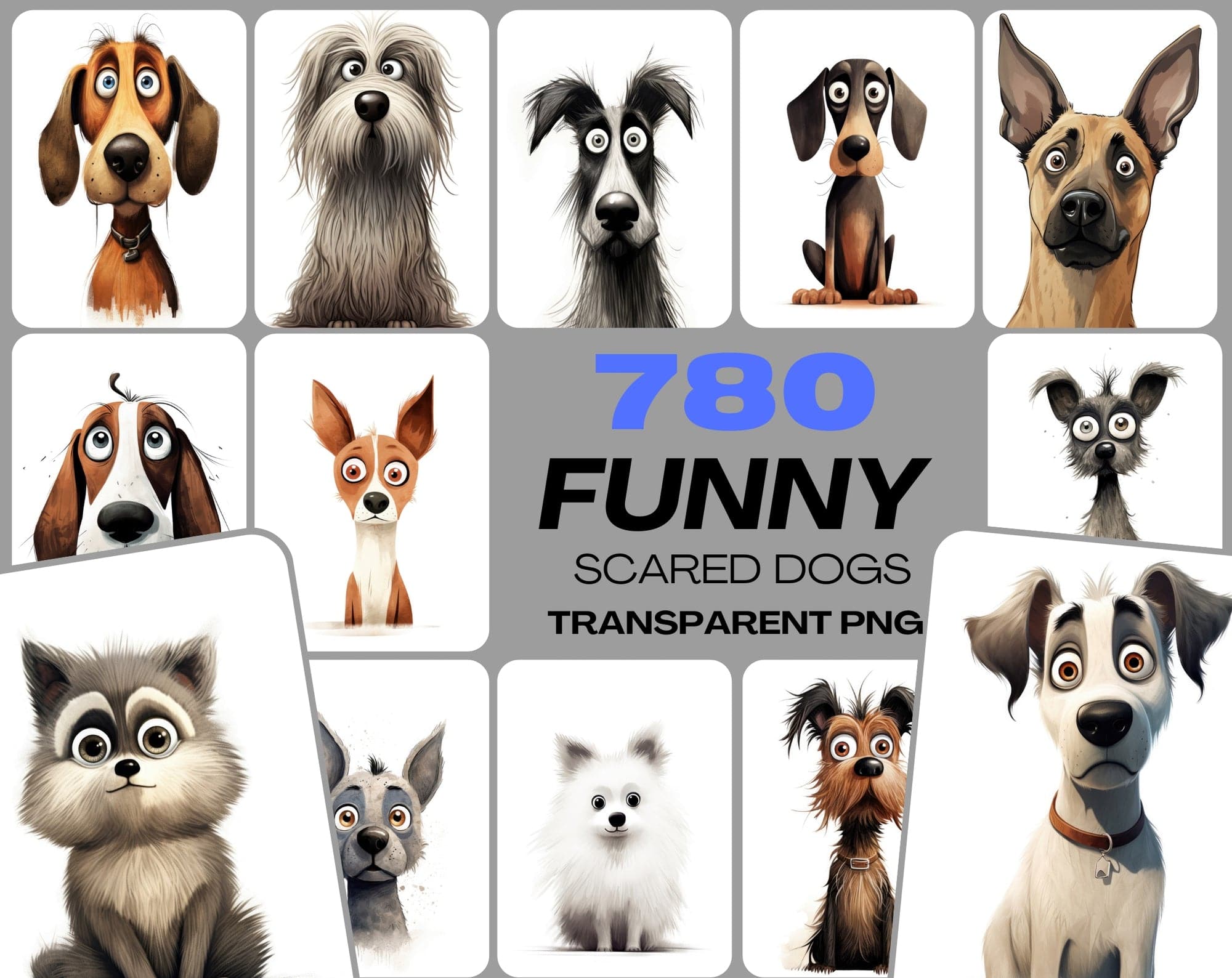 780 Funny Scared Dog Images Collection - High-Resolution JPG & PNG, Commercial License Digital Download Sumobundle