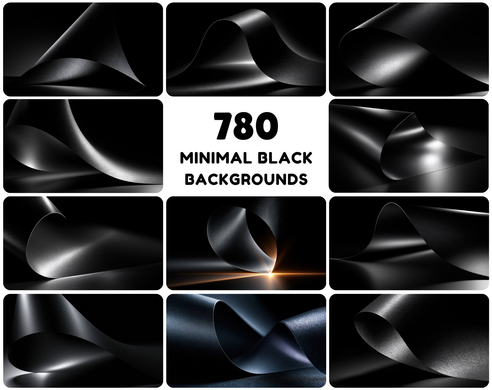 780 Black Paper Curl Backgrounds, Dark Minimal JPG Bundle, Commercial License