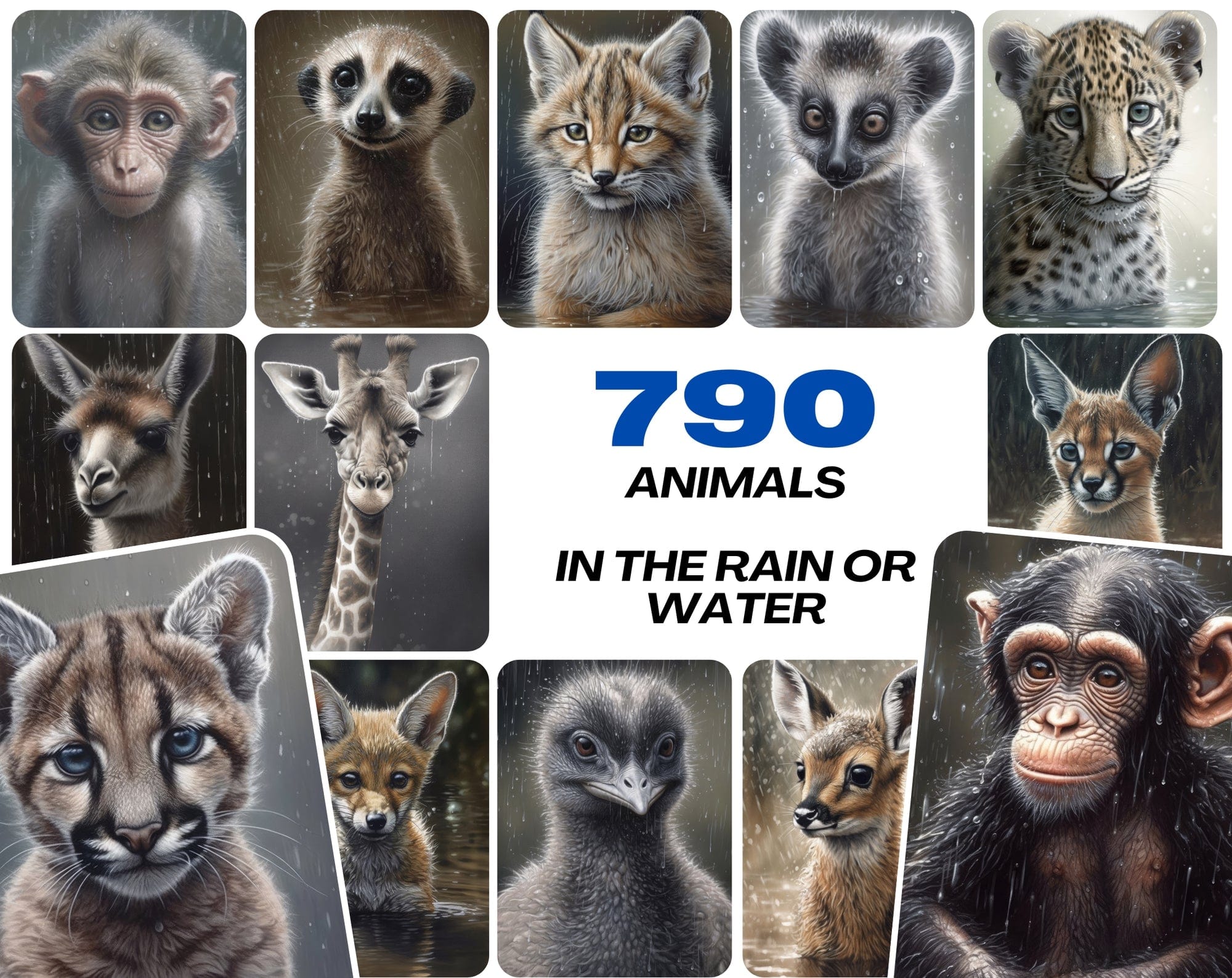 790 Animal Rain Photography - Colorful Wildlife Images with Commercial License Digital Download Sumobundle