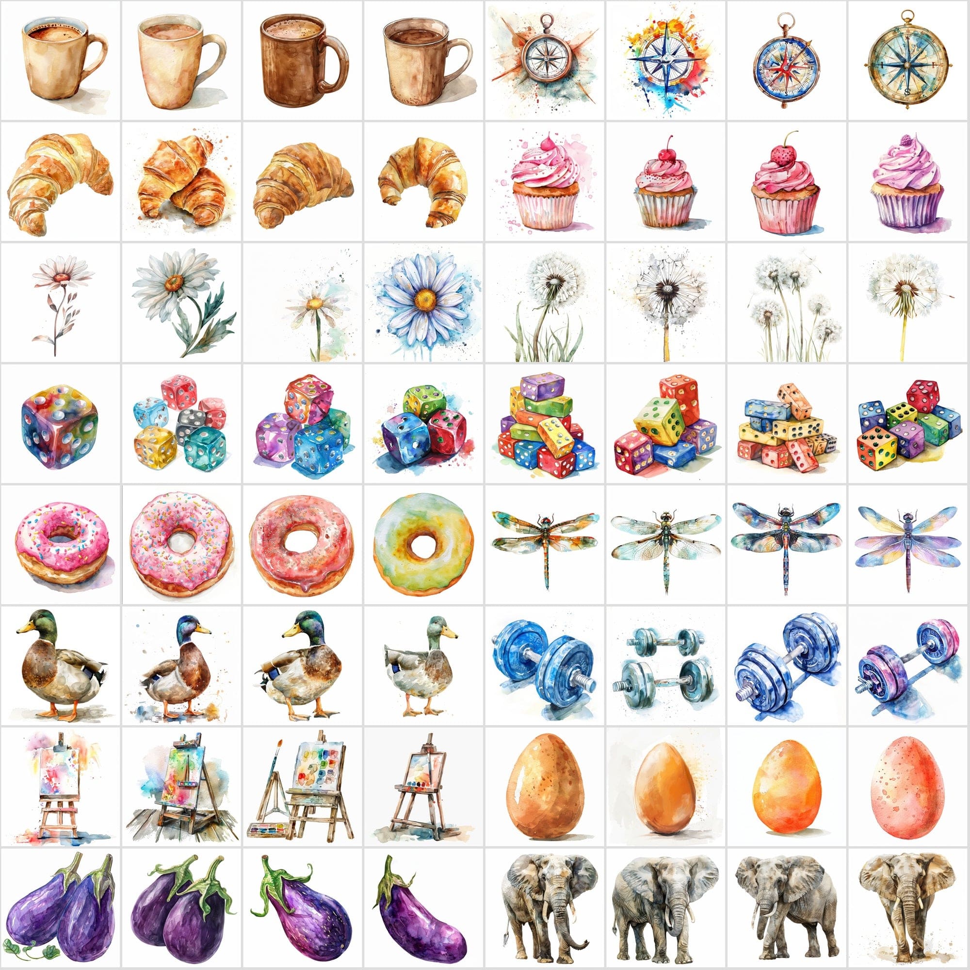 790 Colorful Digital Art Pieces - High-Resolution Watercolor Images Digital Download Sumobundle