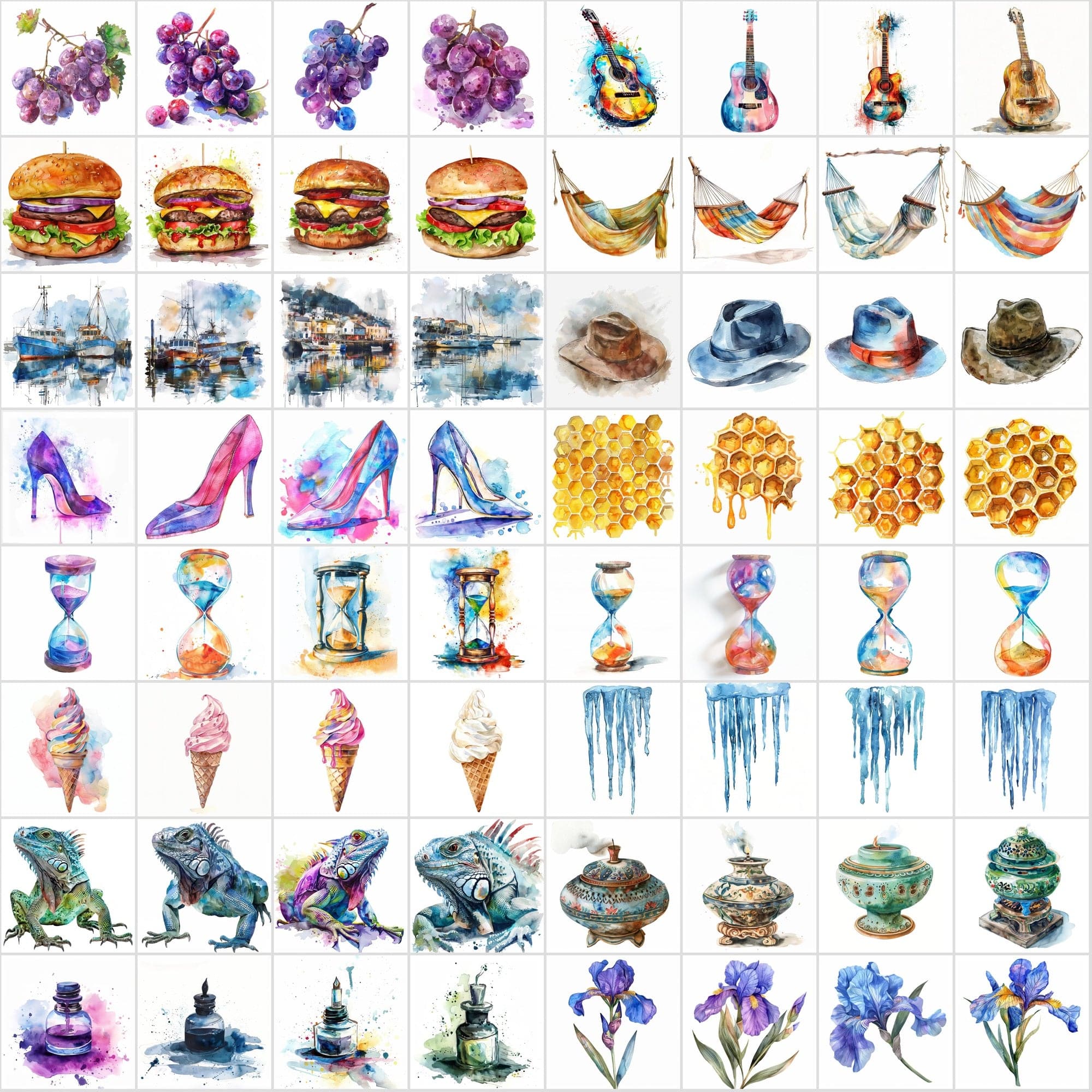 790 Colorful Digital Art Pieces - High-Resolution Watercolor Images Digital Download Sumobundle