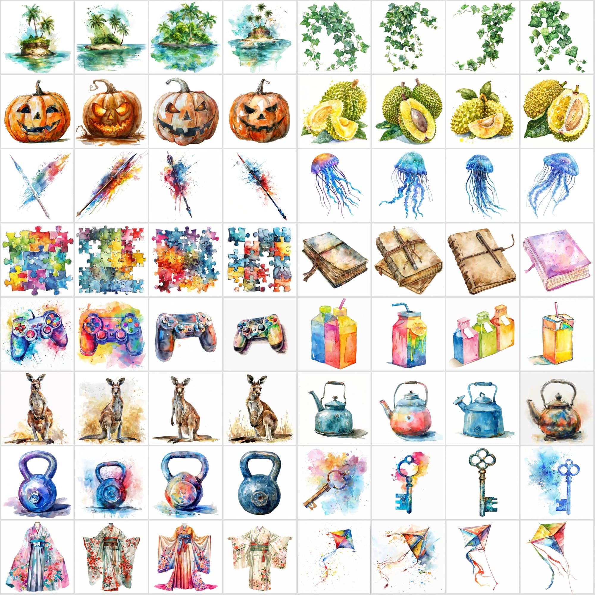 790 Colorful Digital Art Pieces - High-Resolution Watercolor Images Digital Download Sumobundle