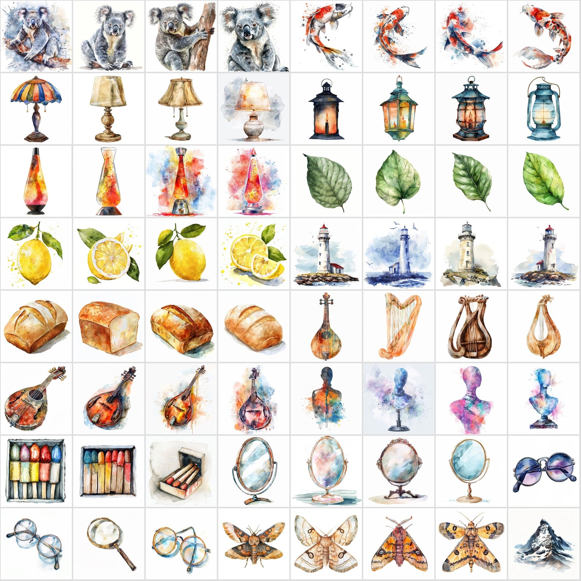 790 Colorful Digital Art Pieces - High-Resolution Watercolor Images Digital Download Sumobundle