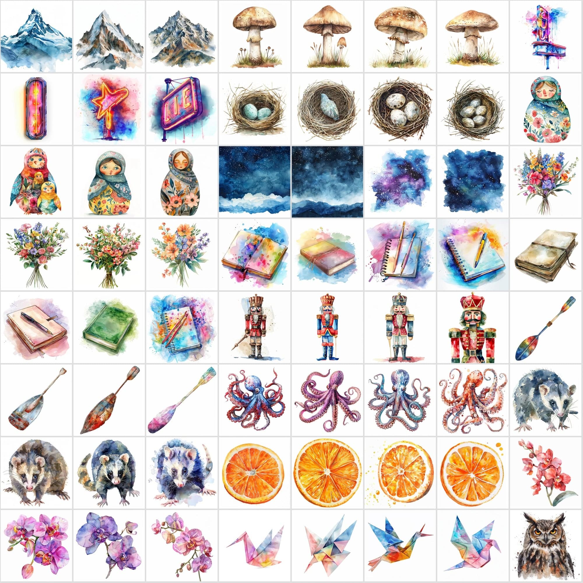 790 Colorful Digital Art Pieces - High-Resolution Watercolor Images Digital Download Sumobundle