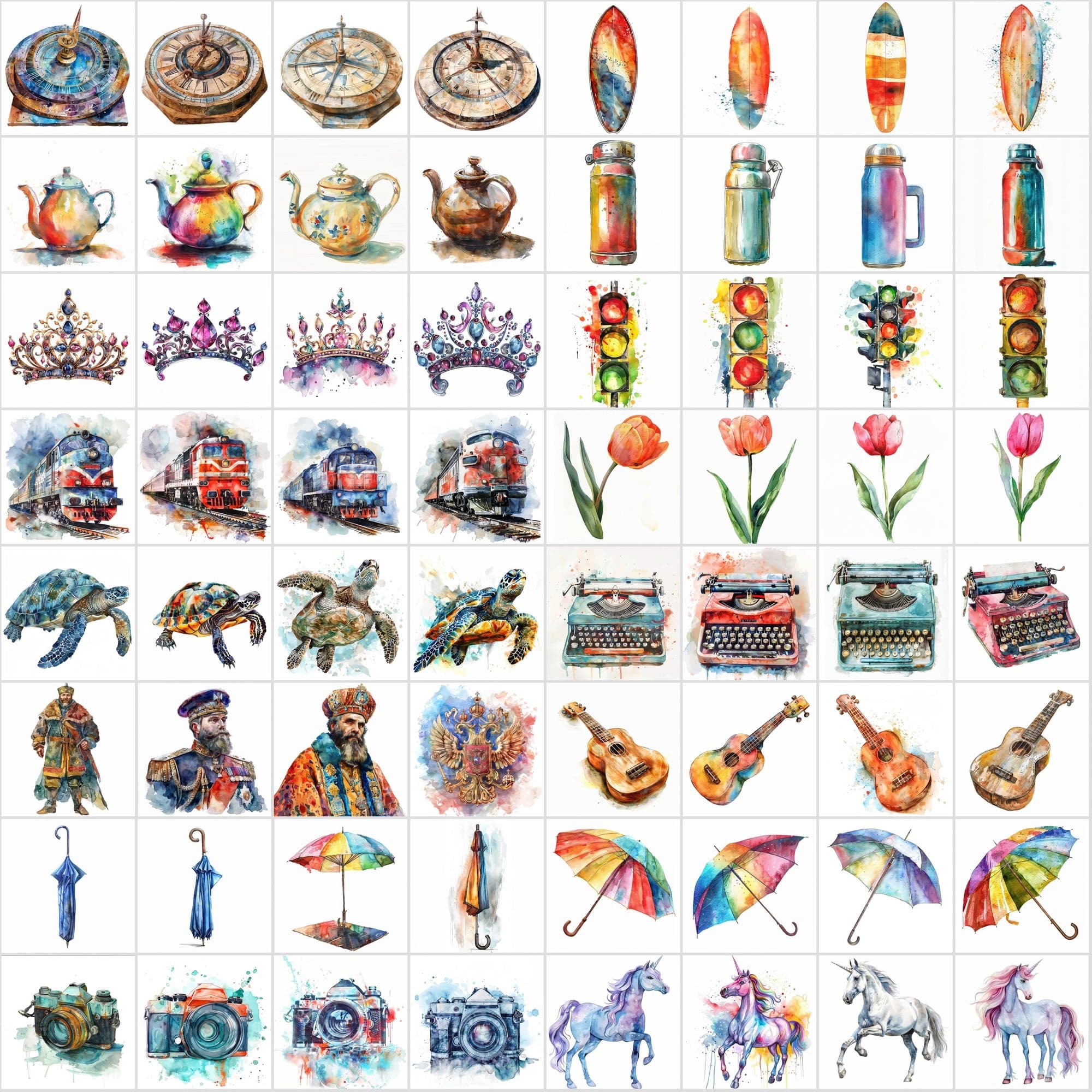 790 Colorful Digital Art Pieces - High-Resolution Watercolor Images Digital Download Sumobundle