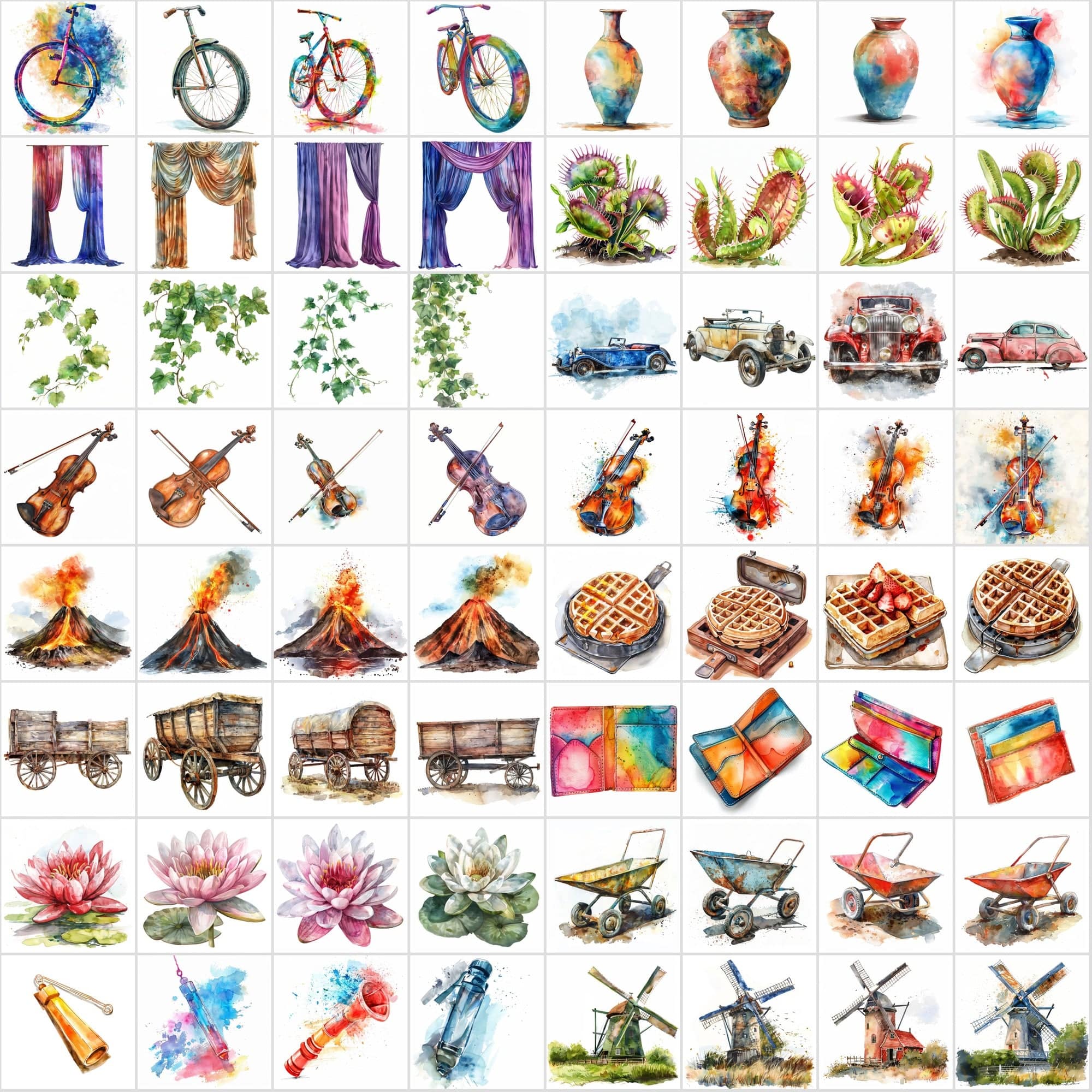 790 Colorful Digital Art Pieces - High-Resolution Watercolor Images Digital Download Sumobundle