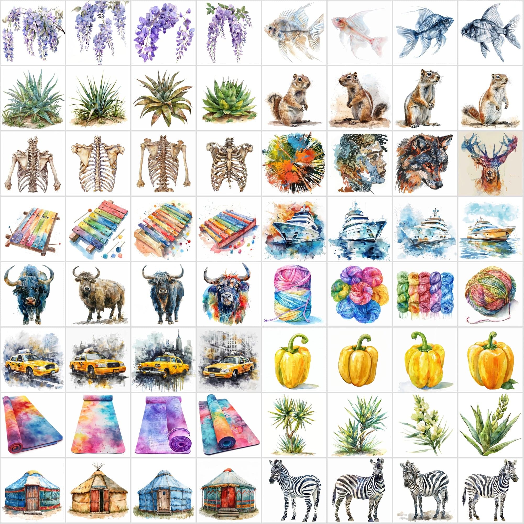 790 Colorful Digital Art Pieces - High-Resolution Watercolor Images Digital Download Sumobundle