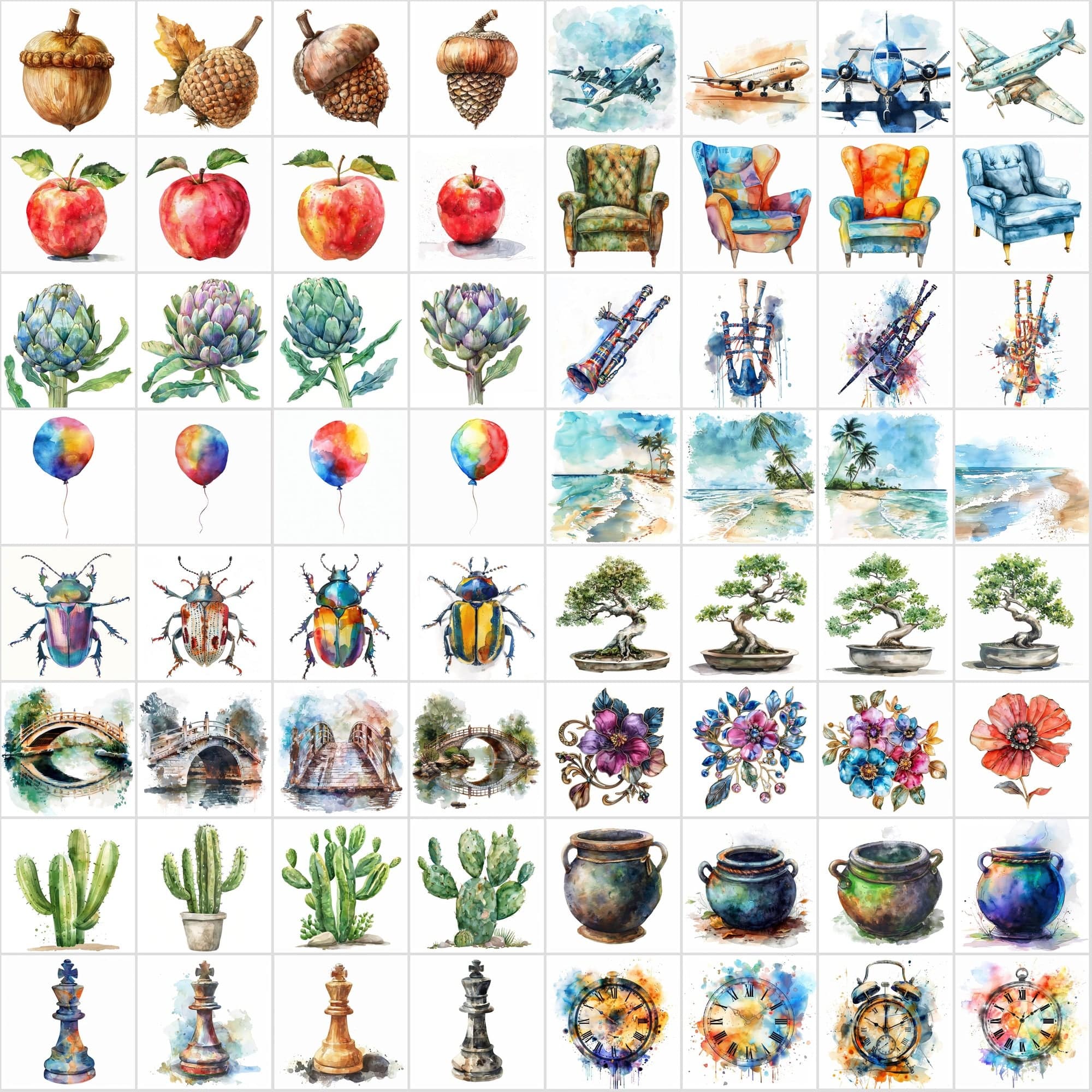 790 Colorful Digital Art Pieces - High-Resolution Watercolor Images Digital Download Sumobundle
