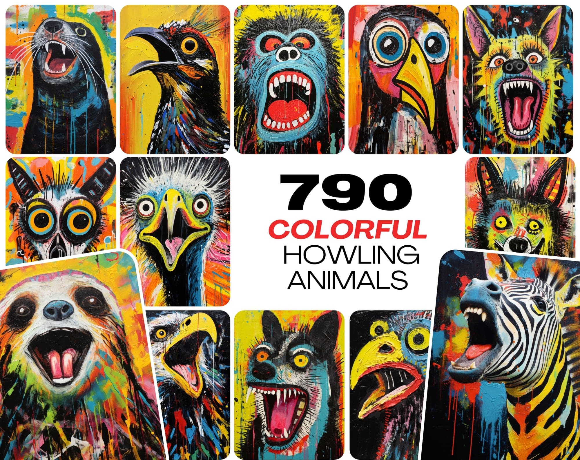 790 Howling Animal Images: Textured, High-Res Art Collection Digital Download Sumobundle