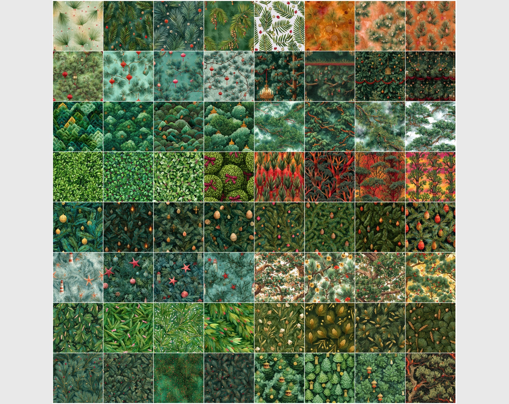 600 Watercolor Greenery Seamless Patterns – Fir, Pine & Holiday Botanical Backgrounds