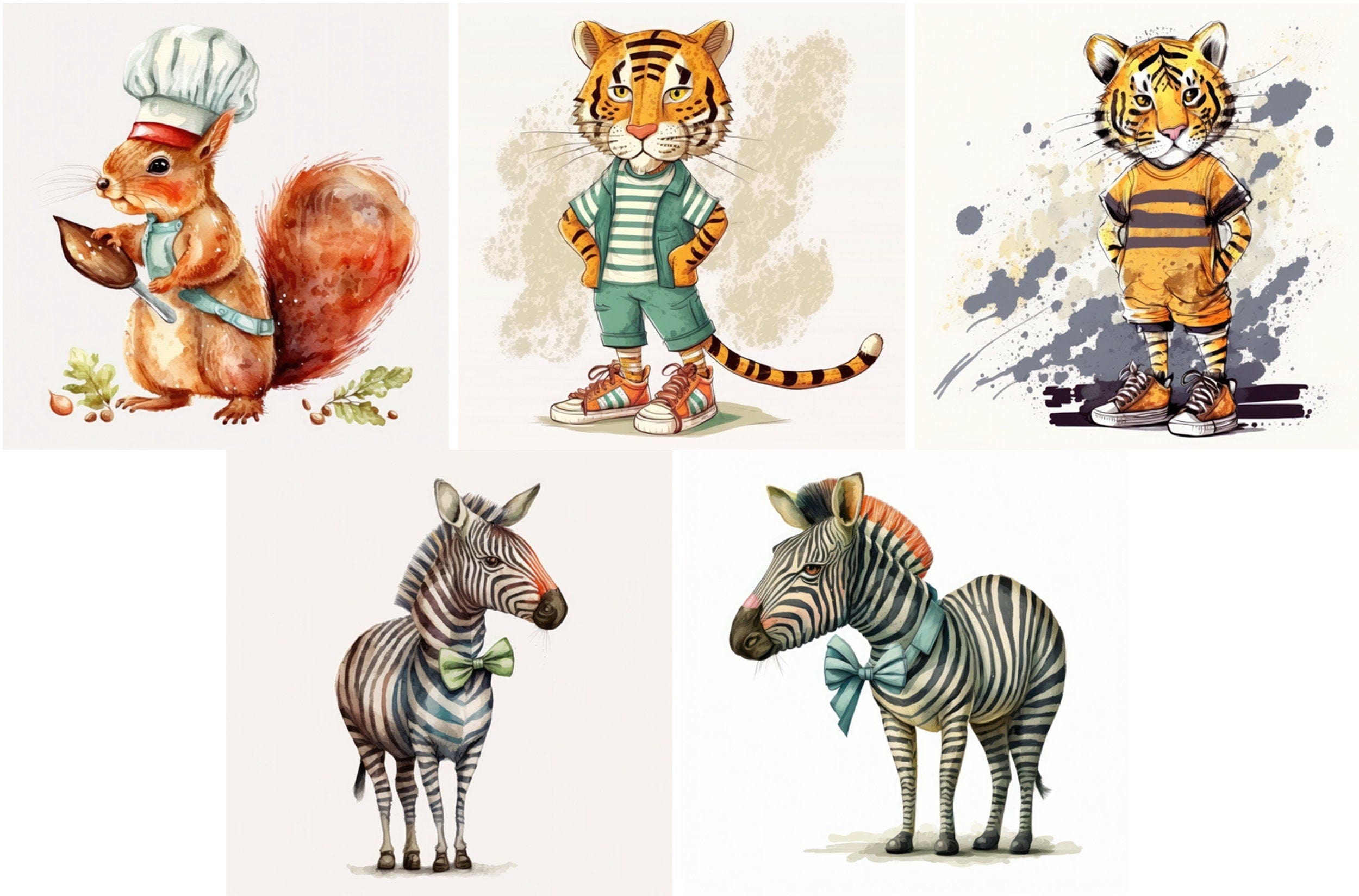 80 Adorable Animals Wearing Clothes Illustrations, Nursery Art, Instant Download, Commercial use Digital Download Sumobundle