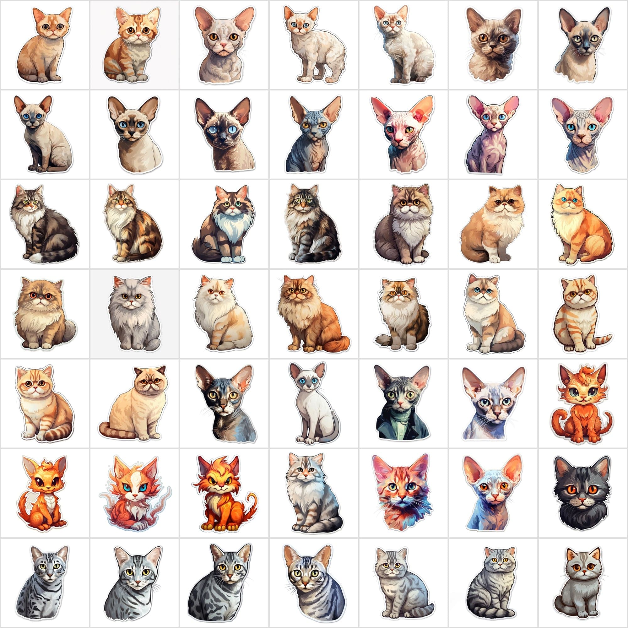 800 High-Res Cat Stickers, PNG Files, Transparent & White Background, Commercial License Included Digital Download Sumobundle