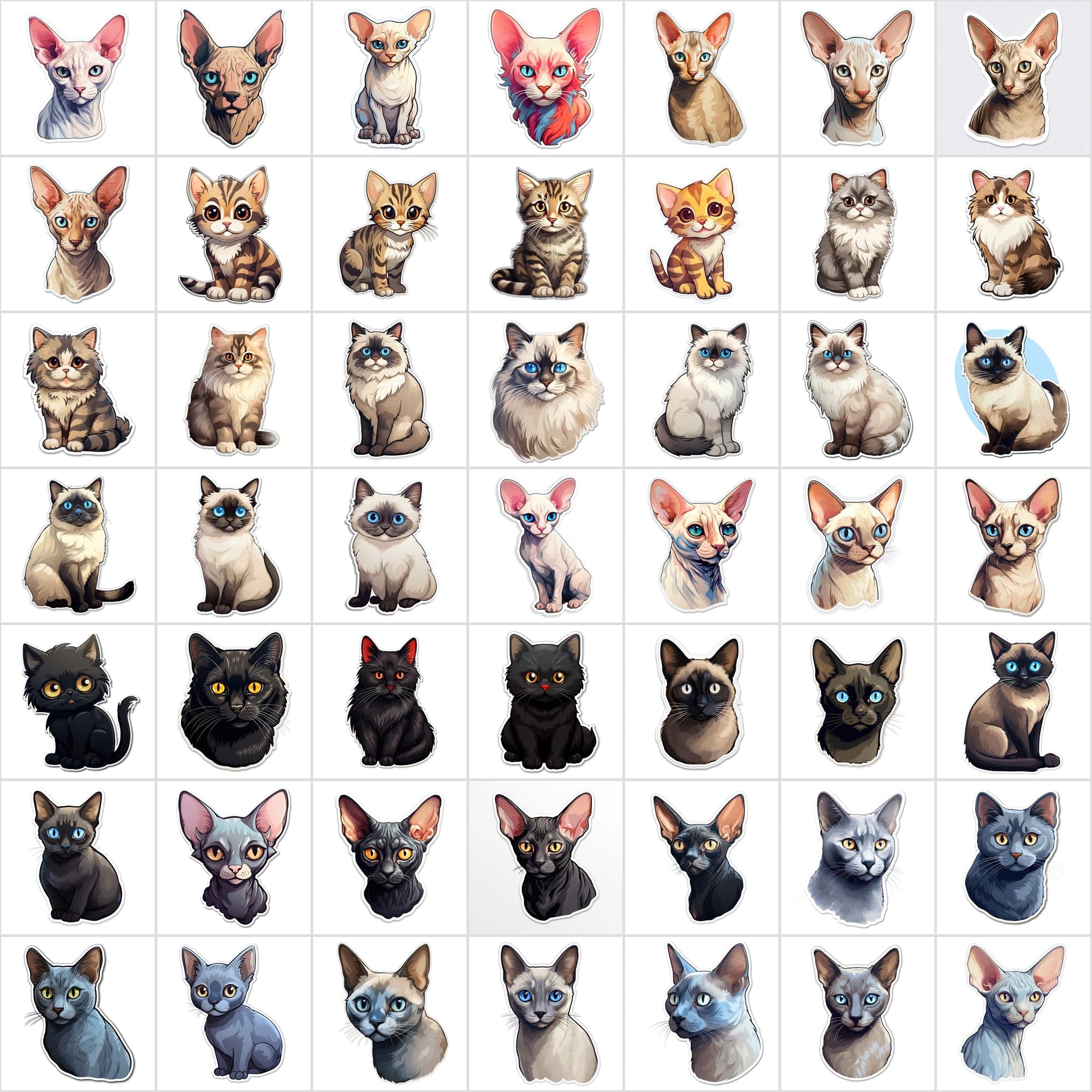 800 High-Res Cat Stickers, PNG Files, Transparent & White Background, Commercial License Included Digital Download Sumobundle