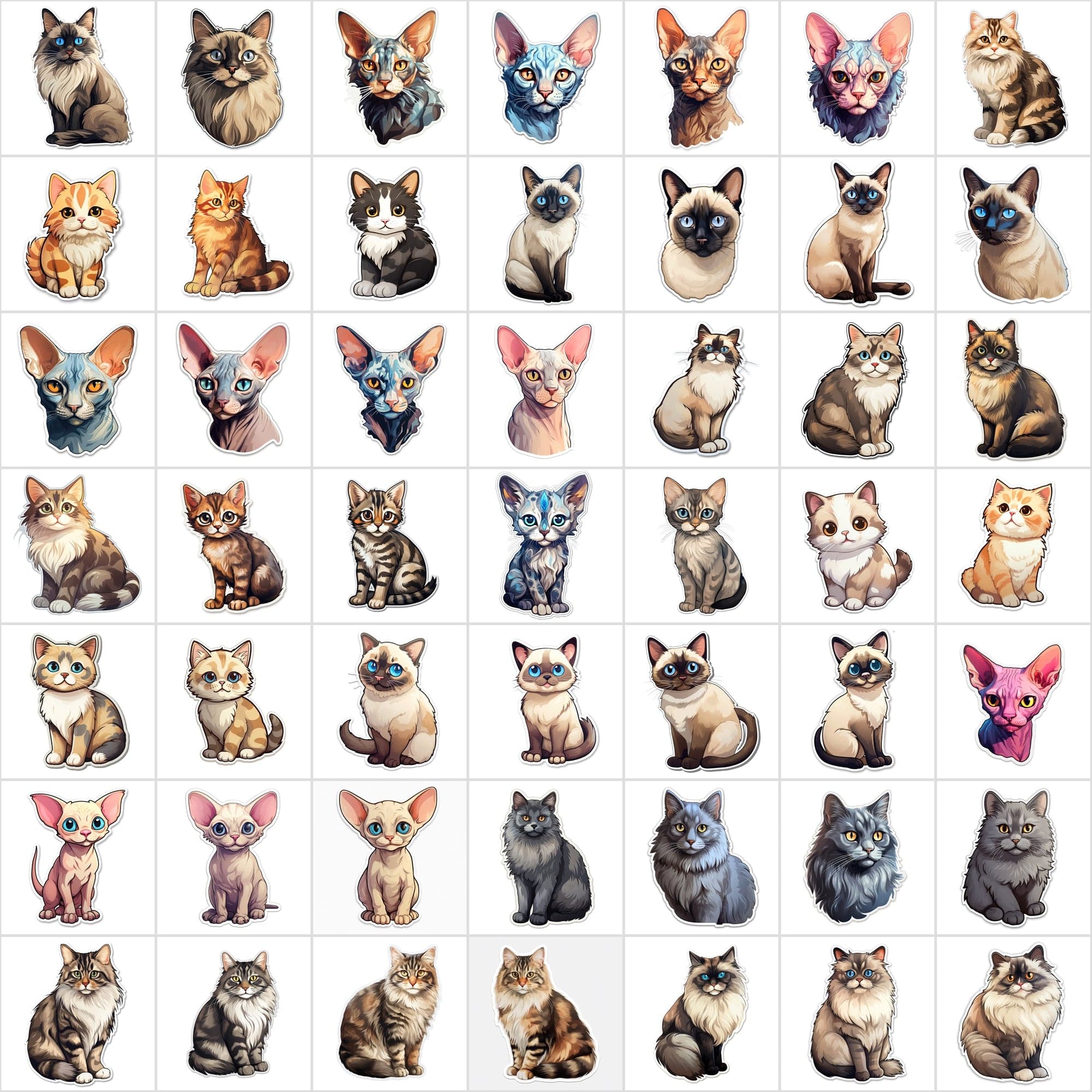 800 High-Res Cat Stickers, PNG Files, Transparent & White Background, Commercial License Included Digital Download Sumobundle