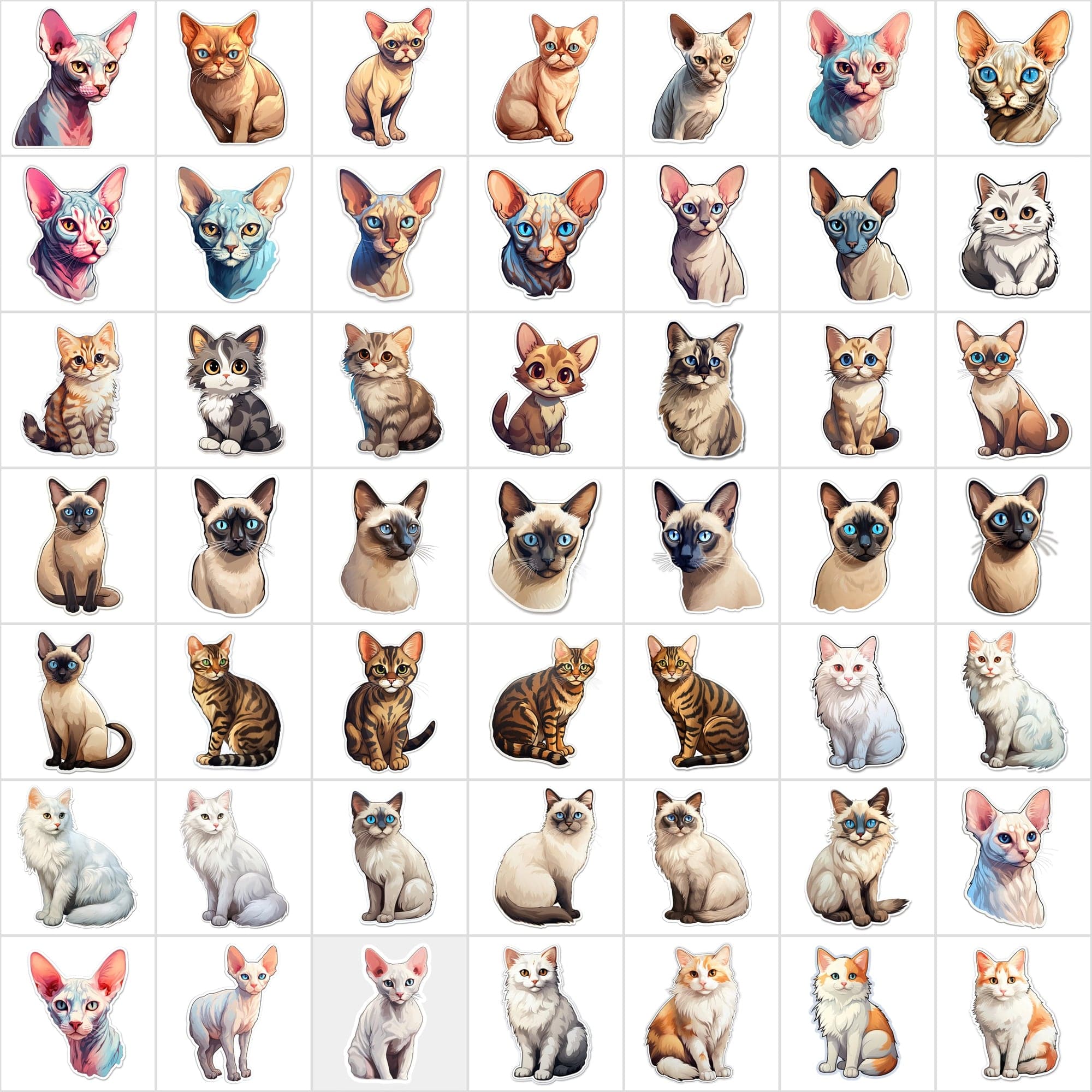 800 High-Res Cat Stickers, PNG Files, Transparent & White Background, Commercial License Included Digital Download Sumobundle