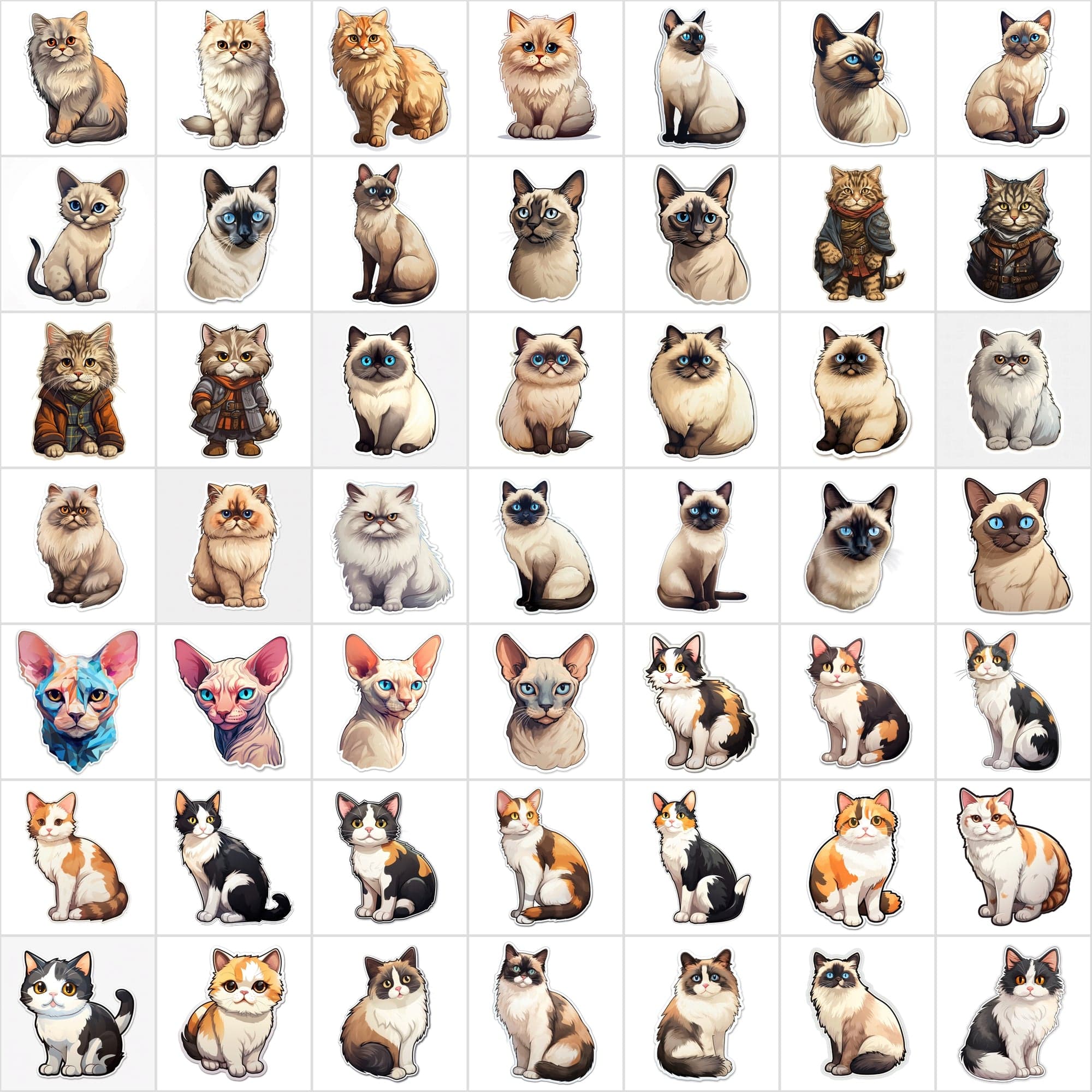 800 High-Res Cat Stickers, PNG Files, Transparent & White Background, Commercial License Included Digital Download Sumobundle