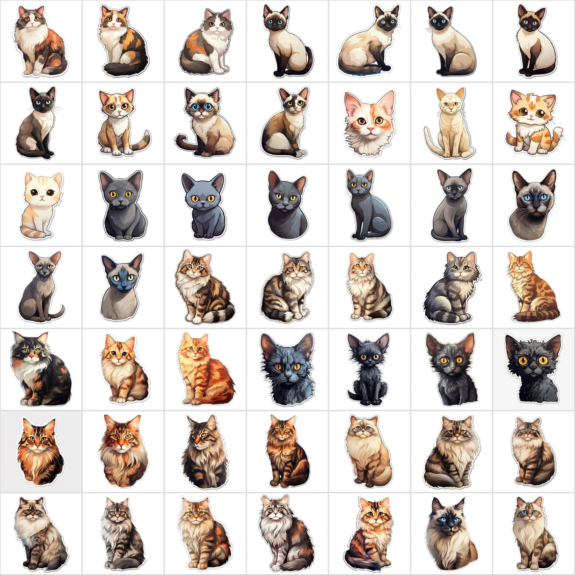 800 High-Res Cat Stickers, PNG Files, Transparent & White Background, Commercial License Included Digital Download Sumobundle