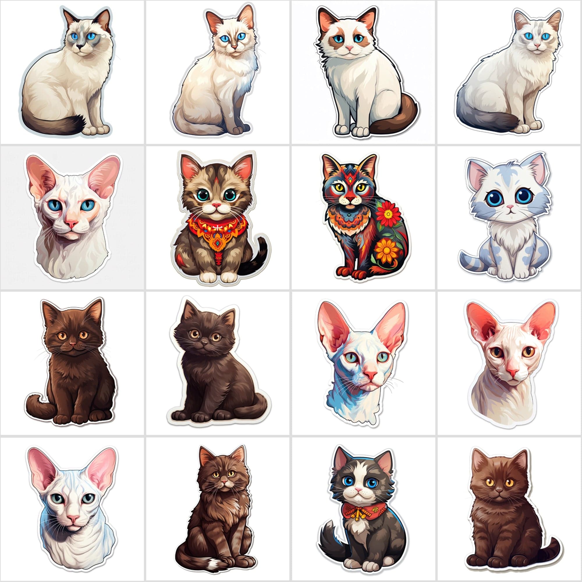 800 High-Res Cat Stickers, PNG Files, Transparent & White Background, Commercial License Included Digital Download Sumobundle