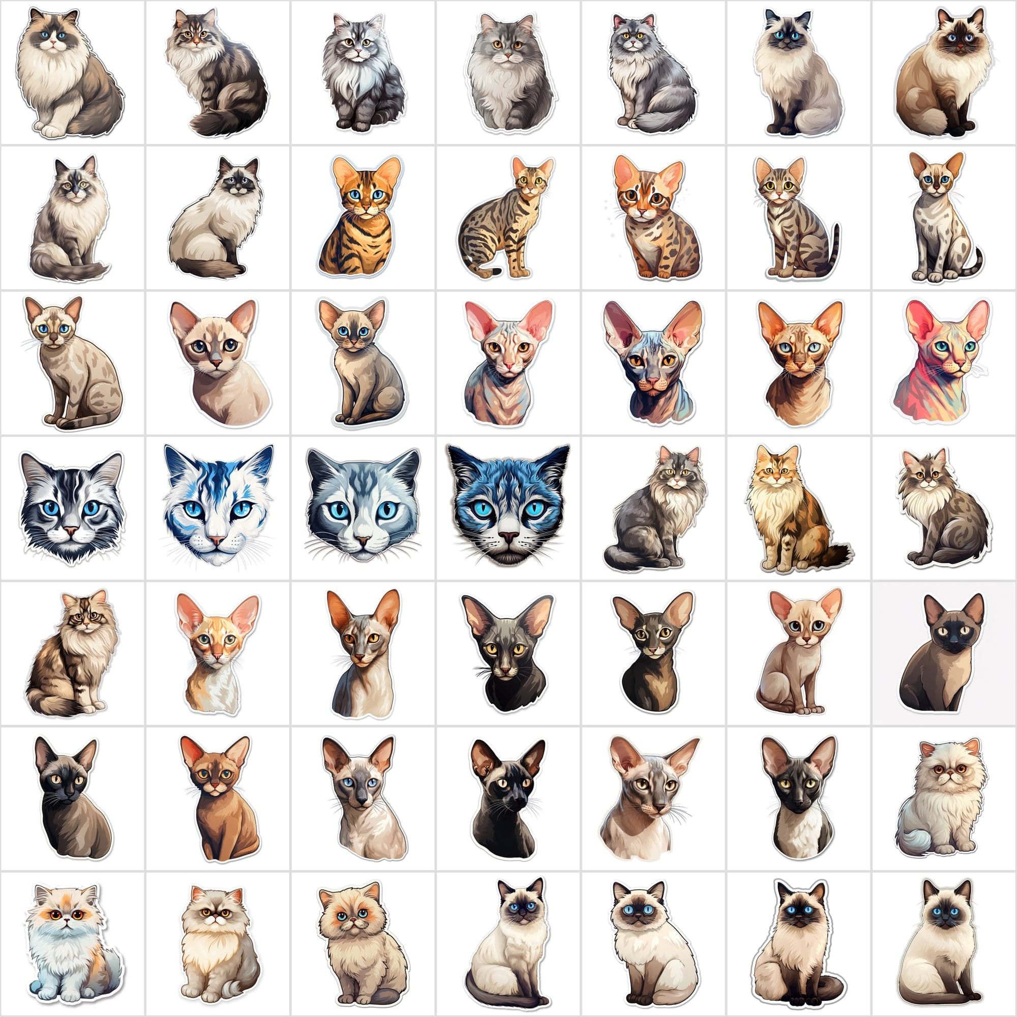 800 High-Res Cat Stickers, PNG Files, Transparent & White Background, Commercial License Included Digital Download Sumobundle