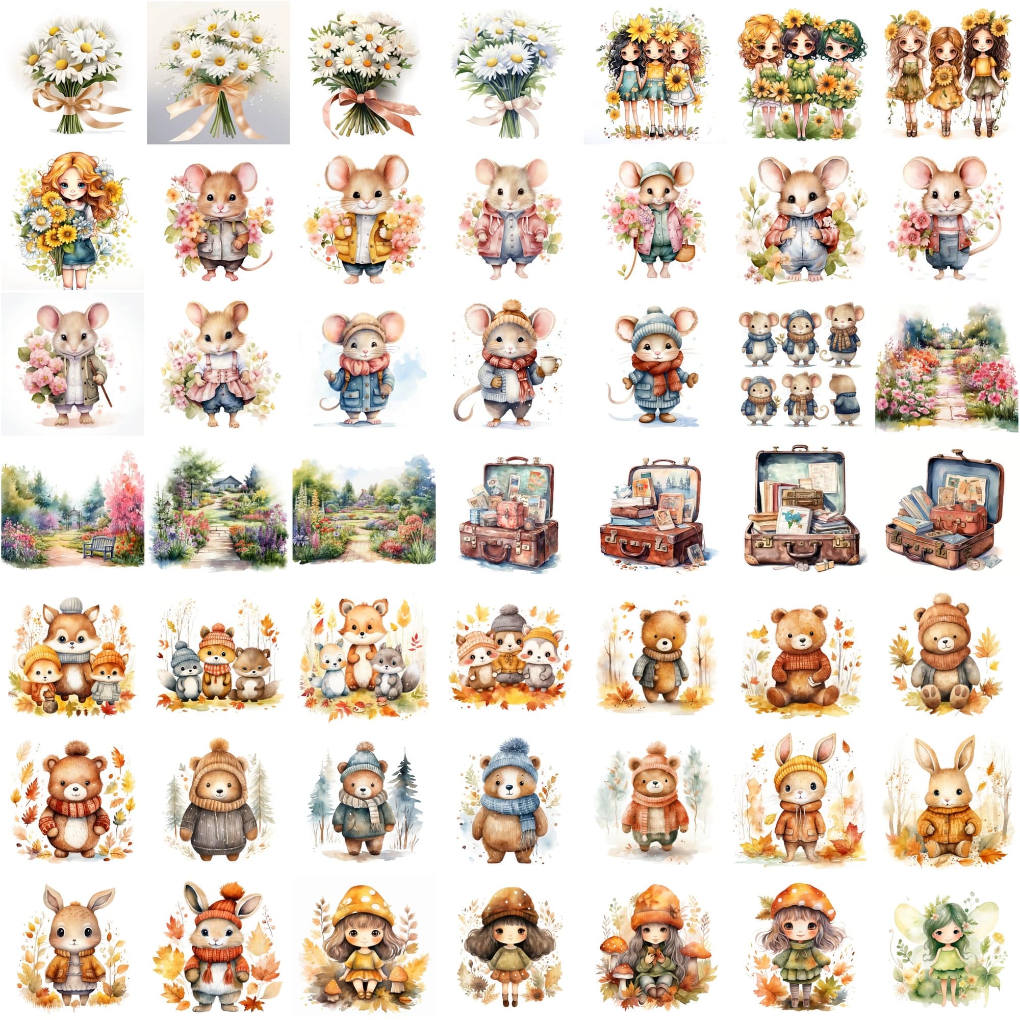 825 Colorful Watercolor Illustrations - Commercial License Included Digital Download Sumobundle