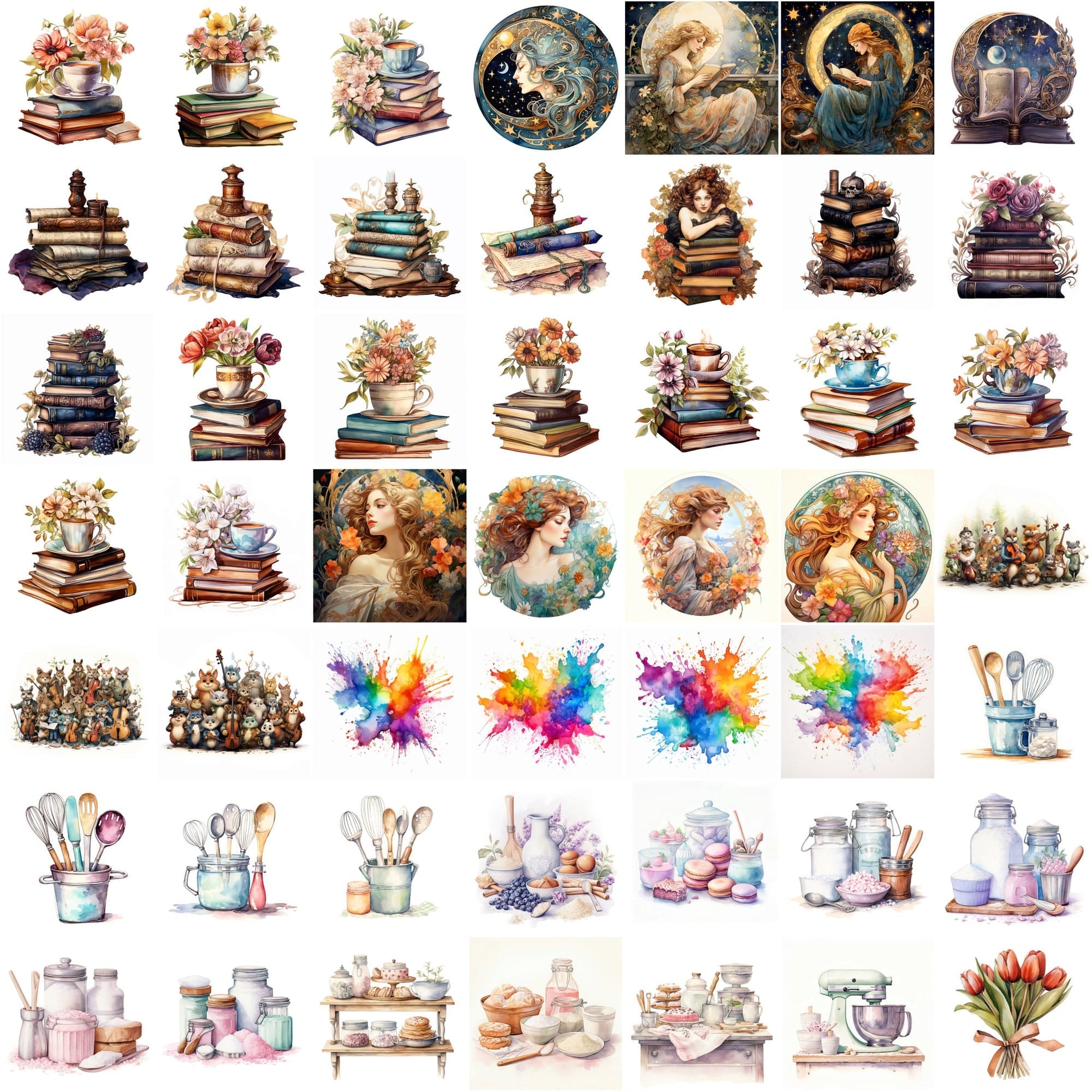 825 Colorful Watercolor Illustrations - Commercial License Included Digital Download Sumobundle